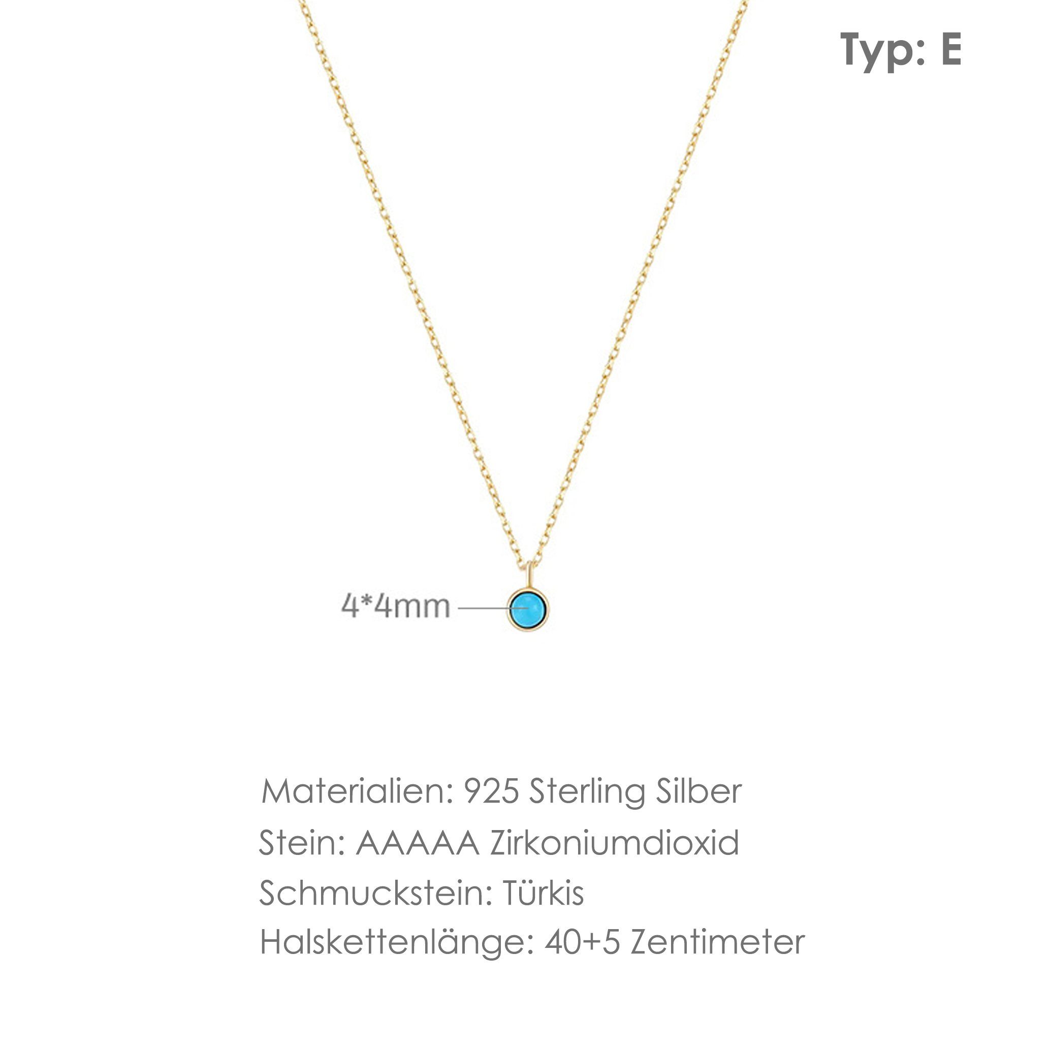 Halskette Türkise Charm-Kette minimalistische Halskette, 925 Mond GOLDEN Sterling Silber