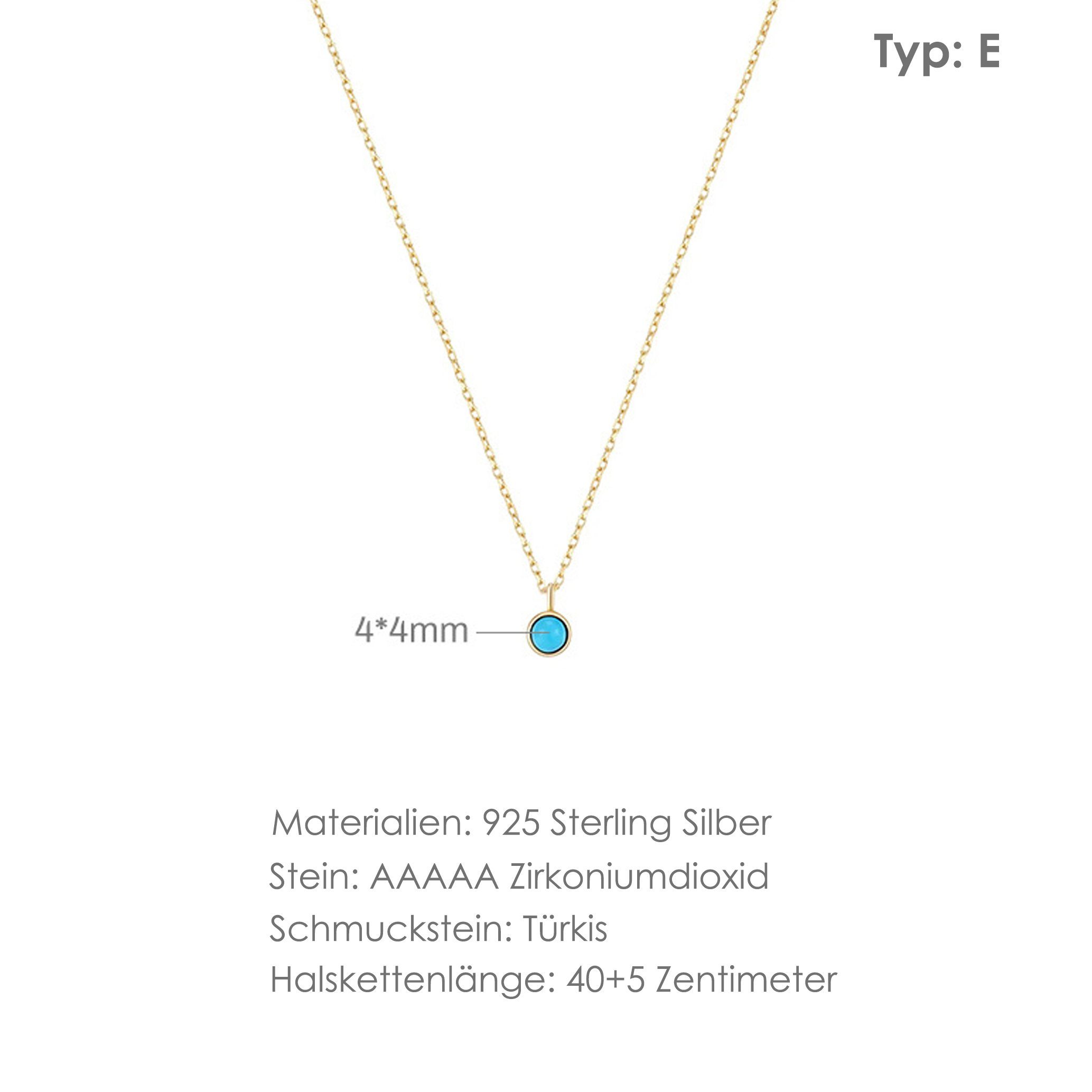 GOLDEN 925 Charm-Kette Halskette, Sterling Türkise Halskette minimalistische Mond Silber