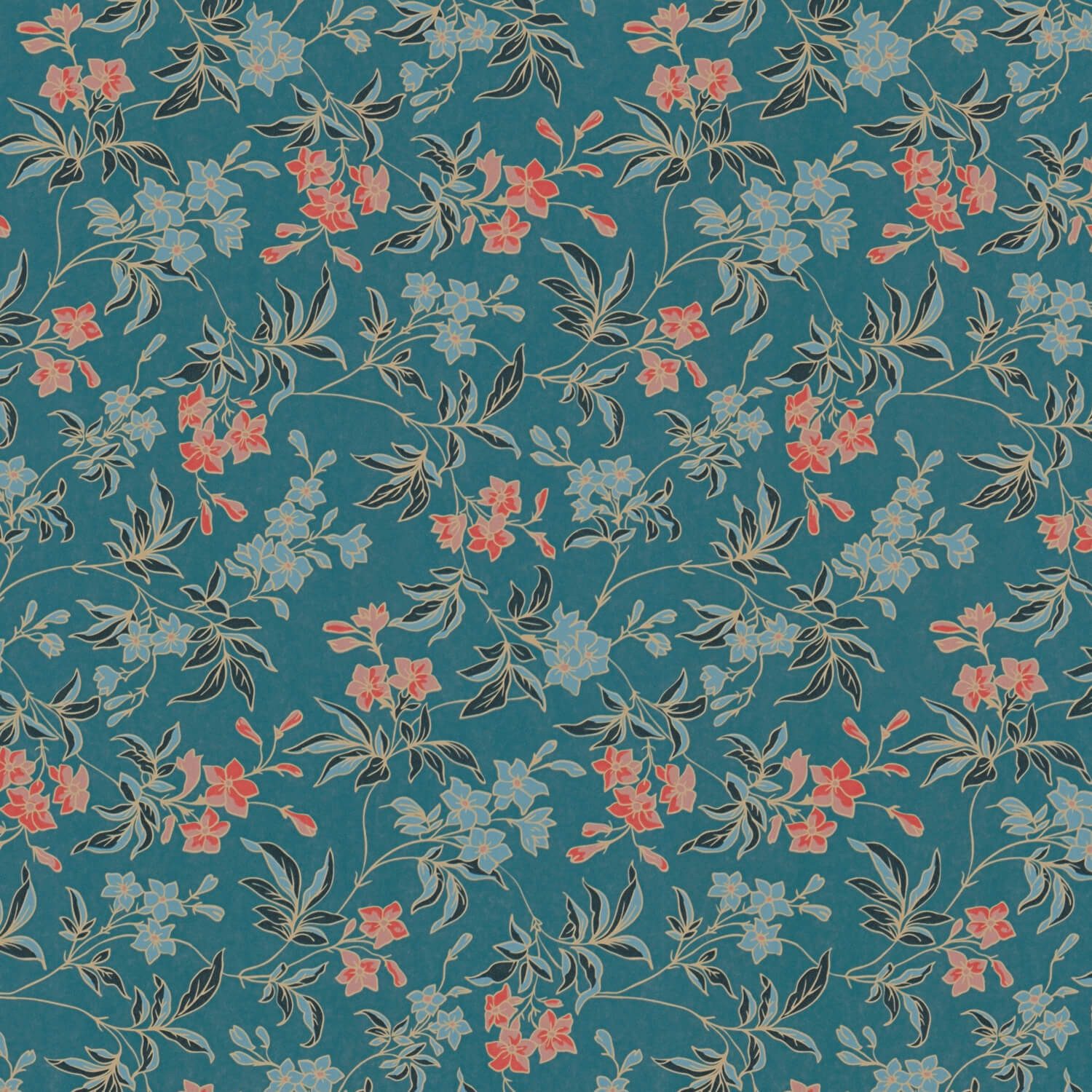 Profhome Vliestapete 390634-GU Blumen Tapete Floral matt blau petrol schwarz, glatt, (1 Rolle, 5,33 qm), Vliestapete, blau