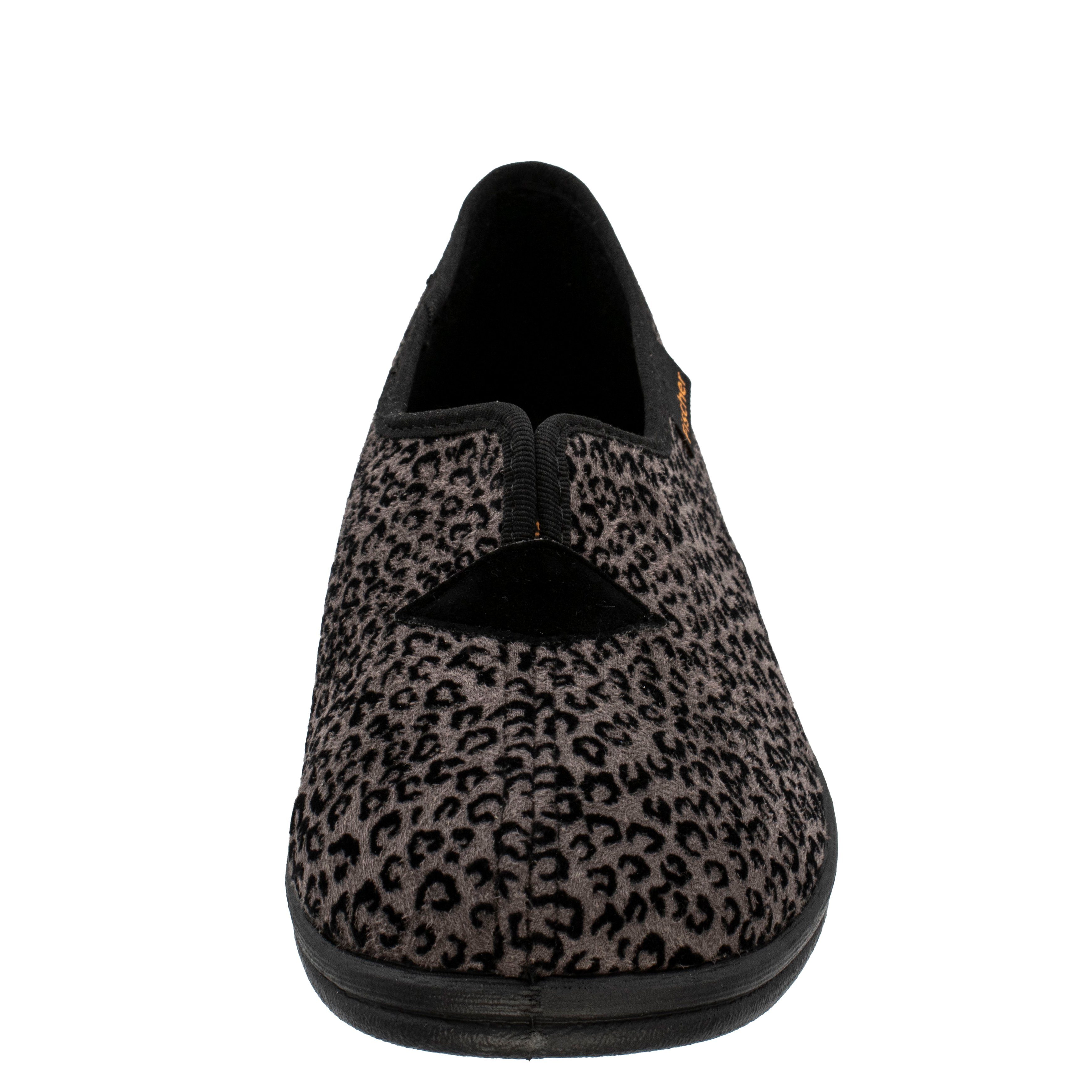 Fischer-Markenschuh Dora Hausschuh Leoprint, Weite H, Frotteefutter, Zum Schlupfen