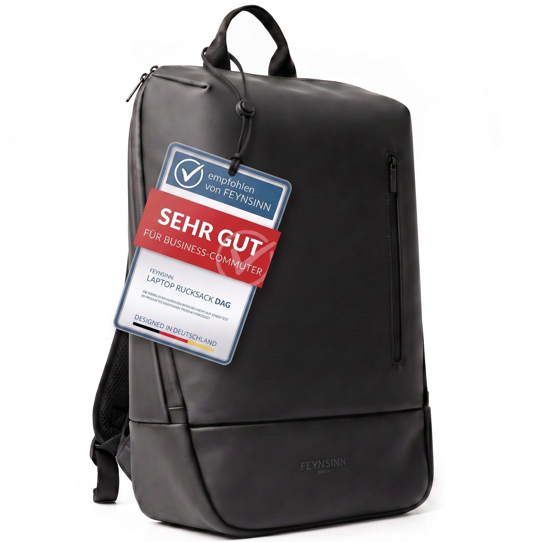 FEYNSINN Rucksack Recycled PU Rucksack groß 15 Zoll Laptop Fach schwarz, Businessrucksack 15 Zoll Laptop-Fach Nylon Unisex schwarz