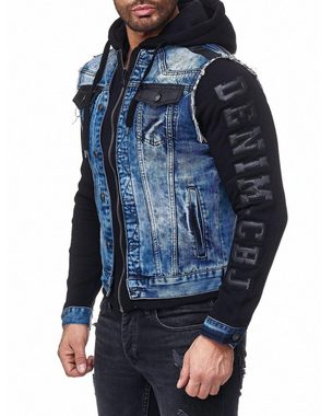 Cipo & Baxx Jeansjacke Kapuzen Sweatjacke (1-St) Im Westen Look mit ausgefransten Saum