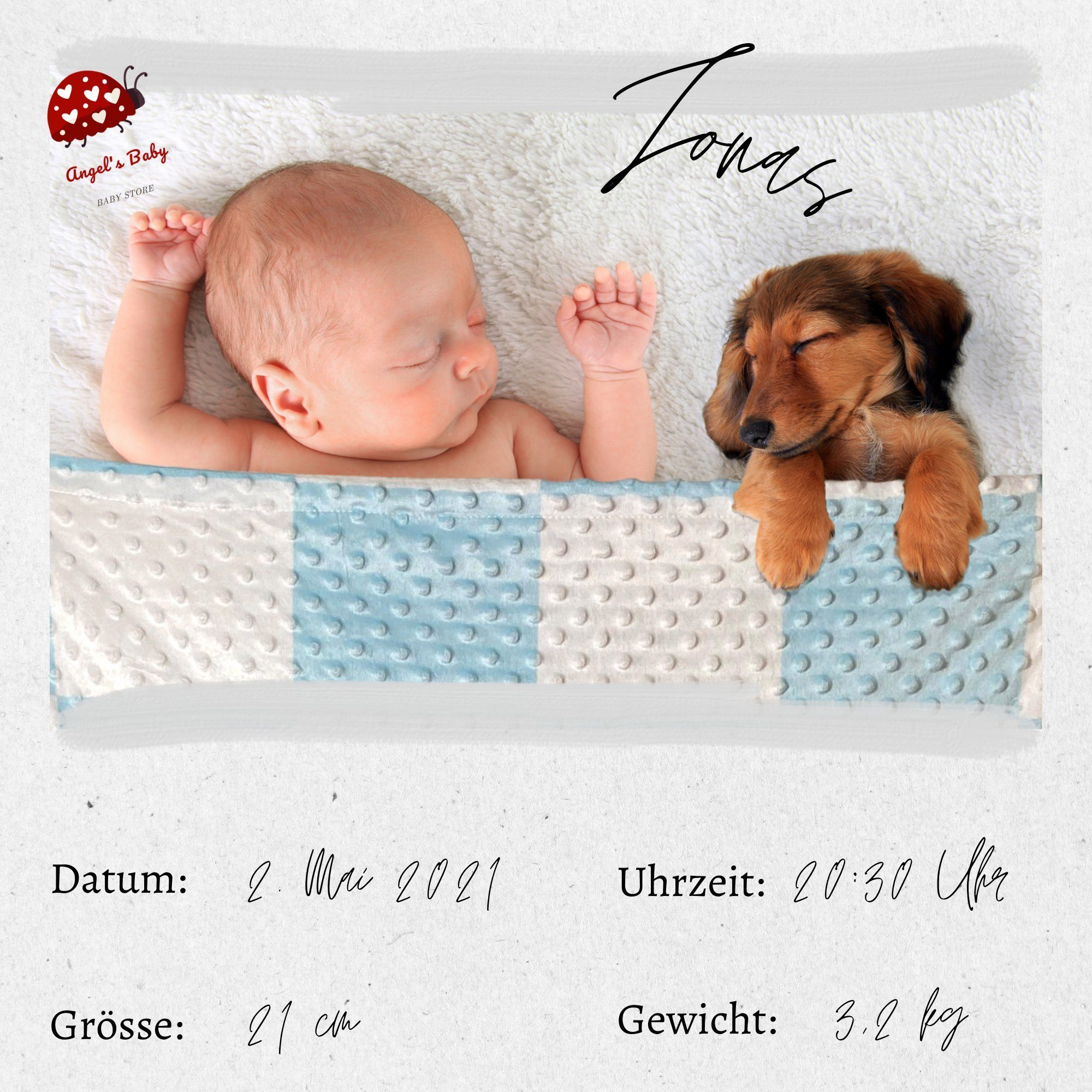 Babydecke Angel's Geburt Babydecke blau Schmusehase, zur Geschenk mit Baby Große Taufe,