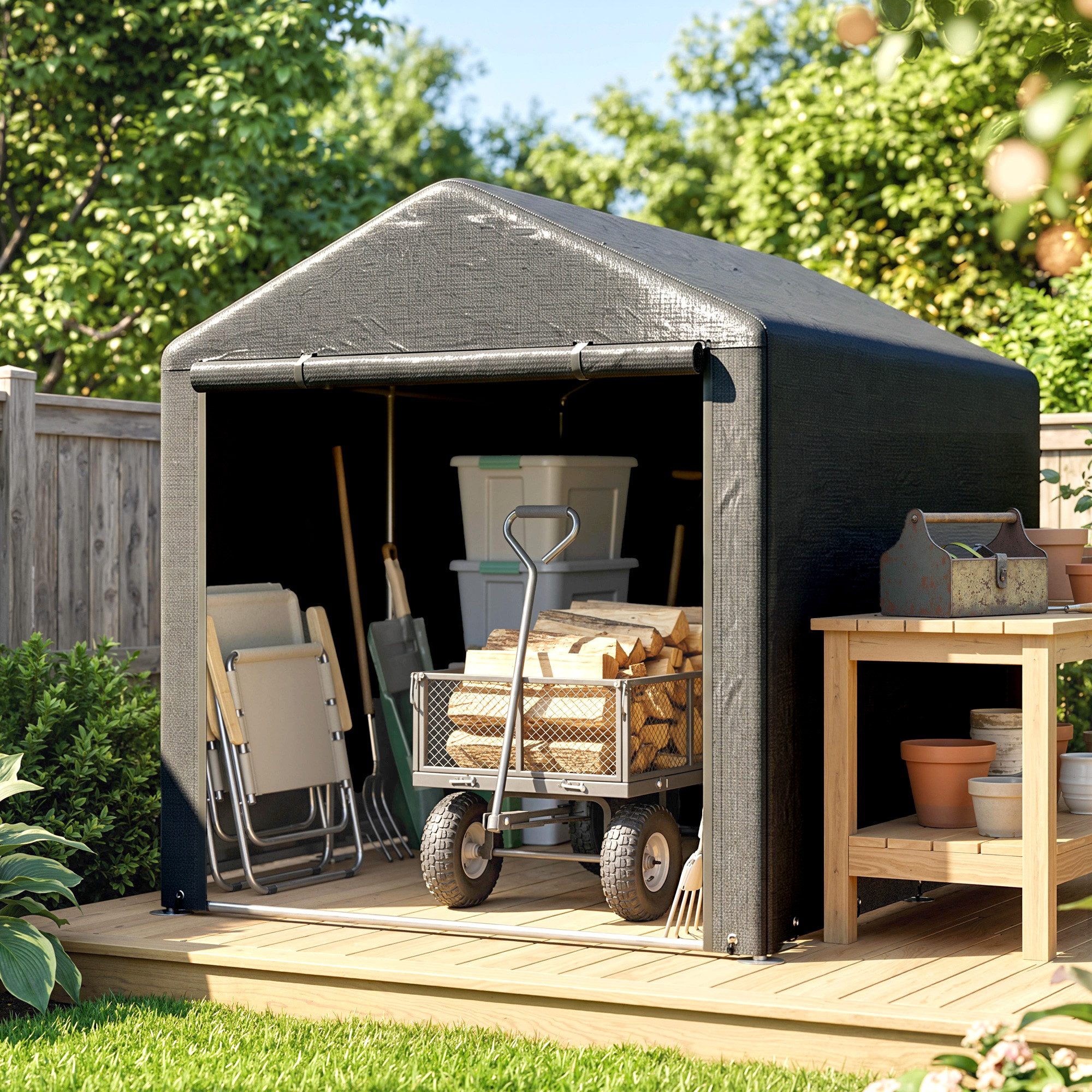 Outsunny Gerätezelt Garagenzelt für 2 Fahrräder, wasserdicht Zeltgarage mit Tür, Personen: 0 (Schuppen, 1 tlg., Gartenaufbewahrungszelt), für Garten, Dunkelgrau