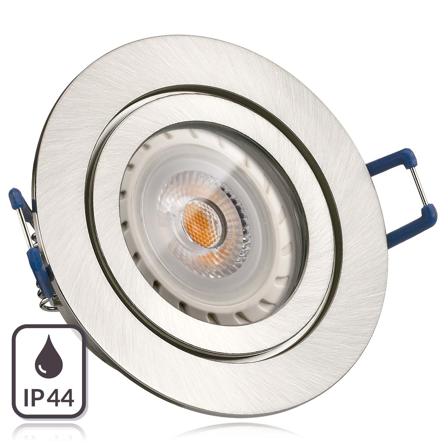 LEDANDO LED Einbaustrahler IP44 LED Einbaustrahler Set Silber gebürstet mit LED GU10 Markenstrahl