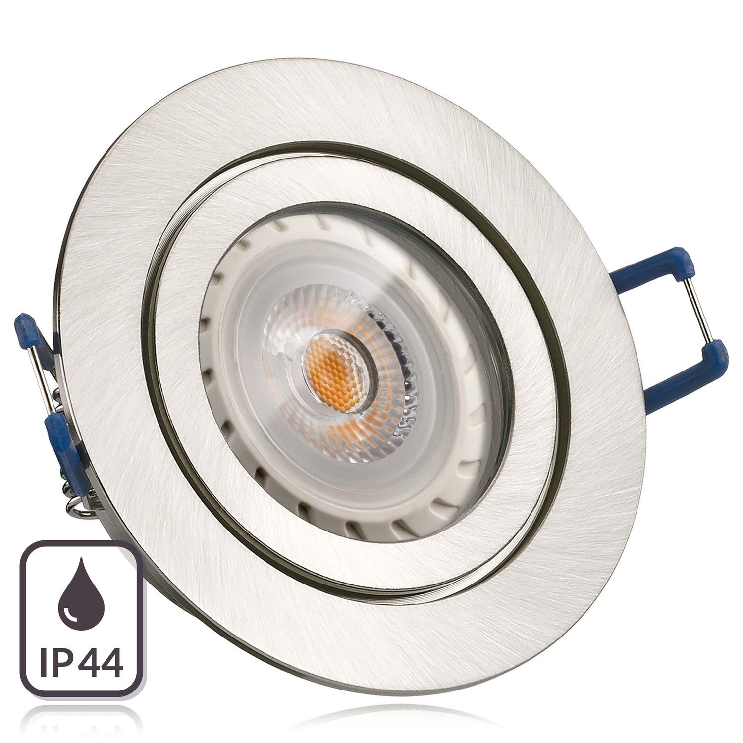 LEDANDO LED Einbaustrahler LED mit IP44 GU10 Einbaustrahler Set LED Silber gebürstet Markenstrahl