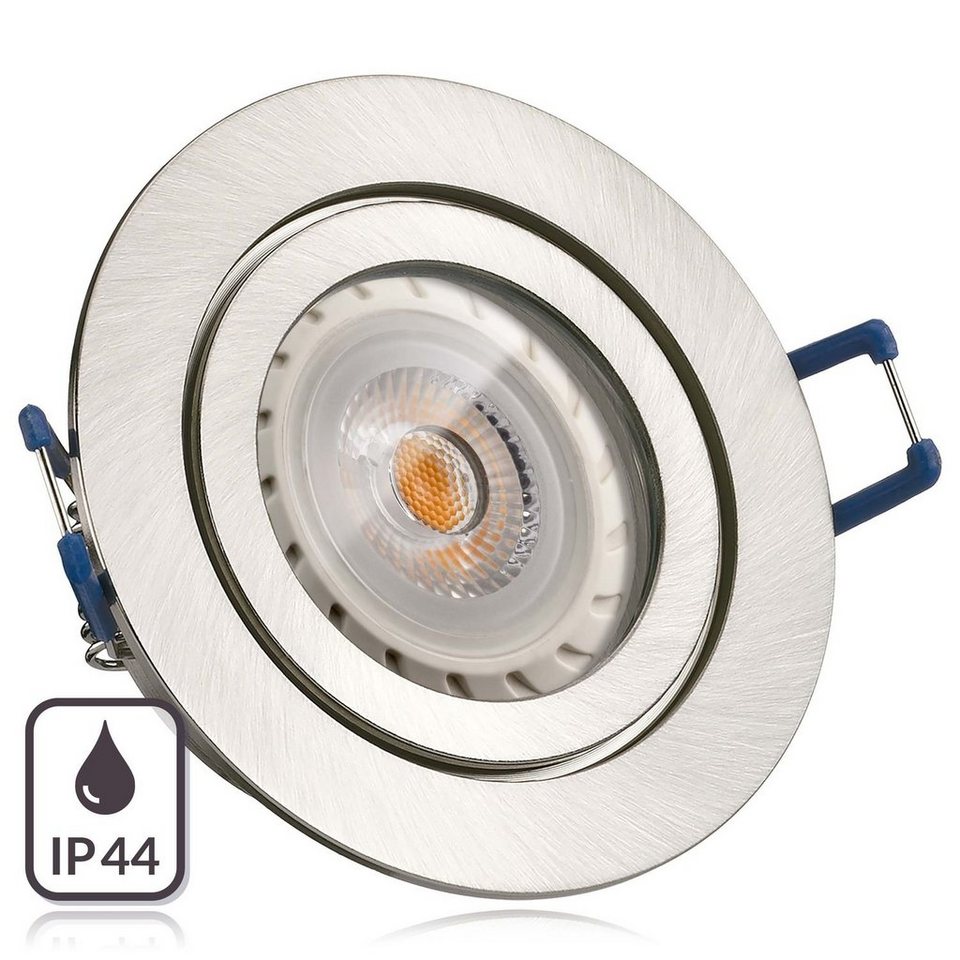 LEDANDO LED Einbaustrahler IP44 LED Einbaustrahler Set Silber gebürstet mit  LED GU10 Markenstrahl