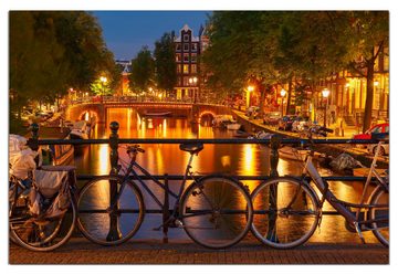 Wallario Wandfolie, Amsterdam bei Nacht - Brücken und Fahrräder, wasserresistent, geeignet für Bad und Dusche