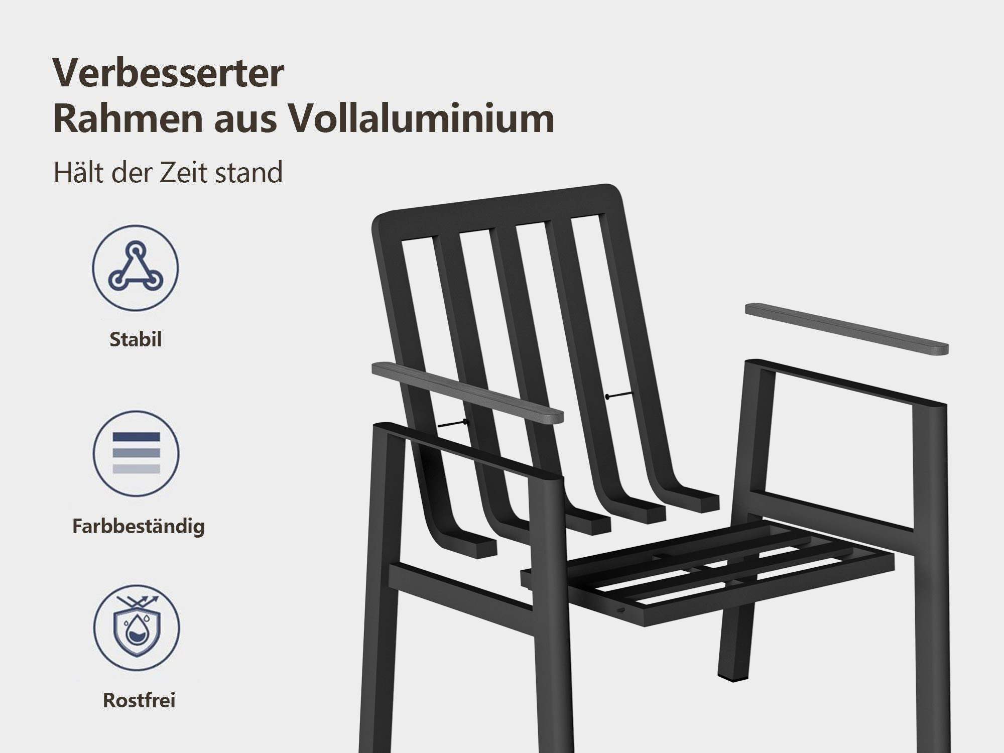 MeXo Gartenstuhl Aluminium Gartenmöbel Esstischstuhl mit Kissen (ergonomischen Sesseln, 2 St), Belastbarkeit pro Sitzplatz 140 kg