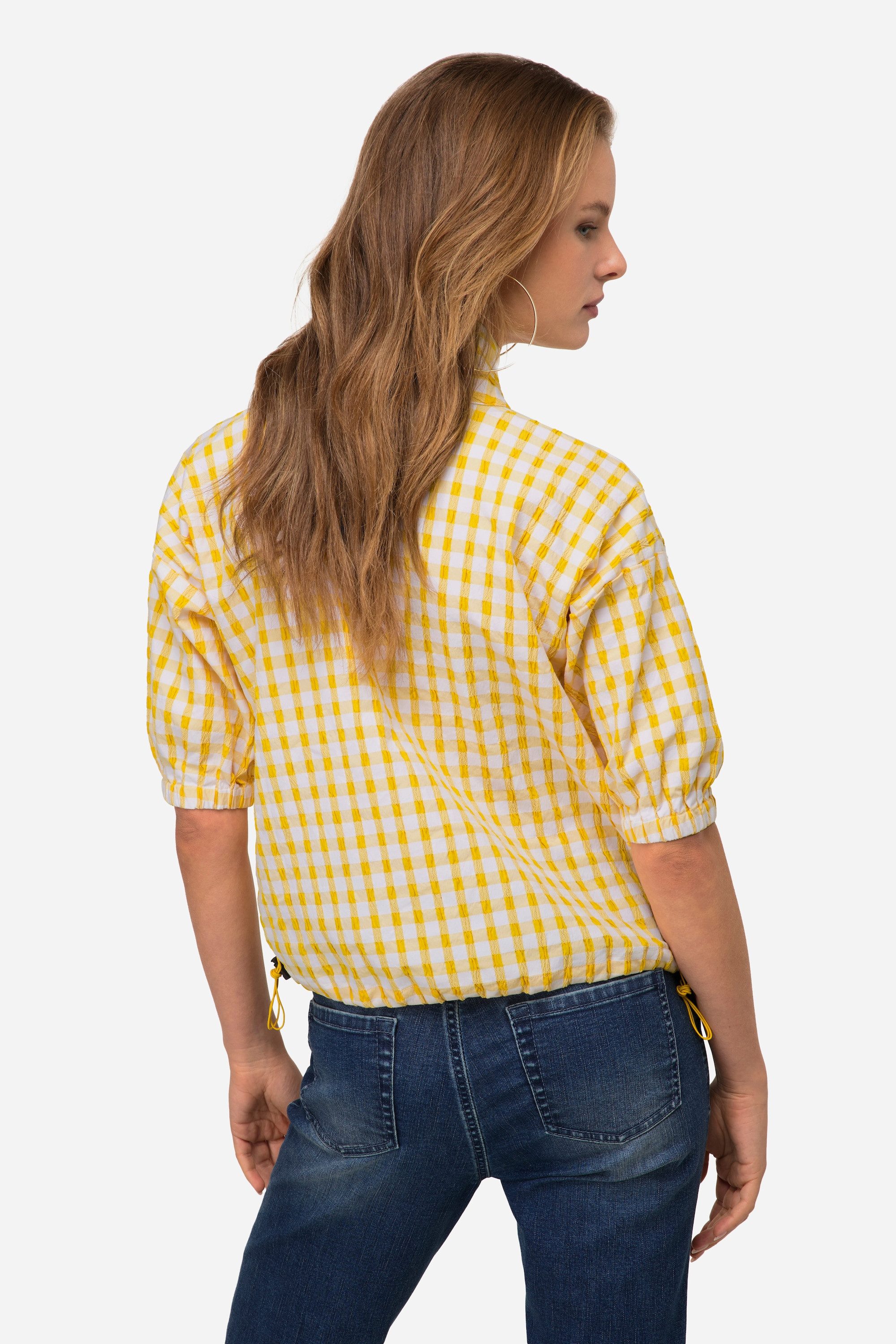 Laurasøn Spitzenbluse Karobluse oversized Seersucker Troyerkragen