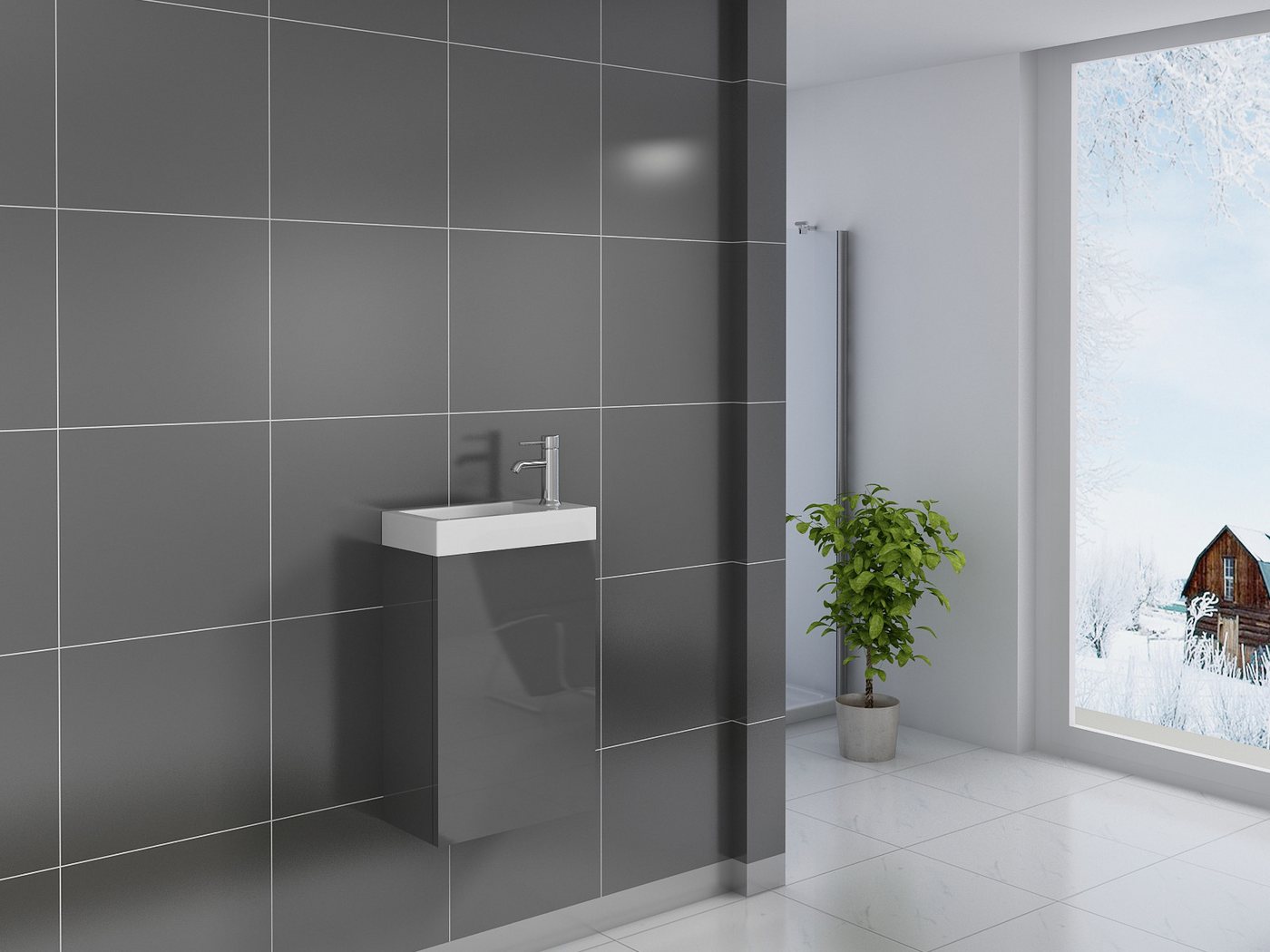 Thumbnail - Loreno® Waschbecken Vega, hochglanzoptik in grau, Breite 40cm, elegantes Design