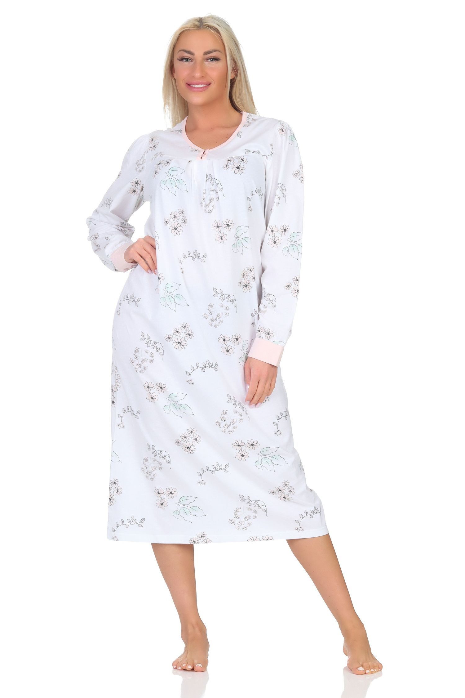 Normann Nachthemd Damen langarm Nachthemd im klassischen fraulichen Design
