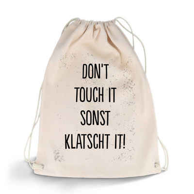 GRAVURZEILE Turnbeutel mit hochwertigem Druck - Don't Touch it sonst klatscht it! - (Sportbeutel mit Kordelzug, für Sport & Freizeitaktivitäten), 12 Liter 33x45 cm