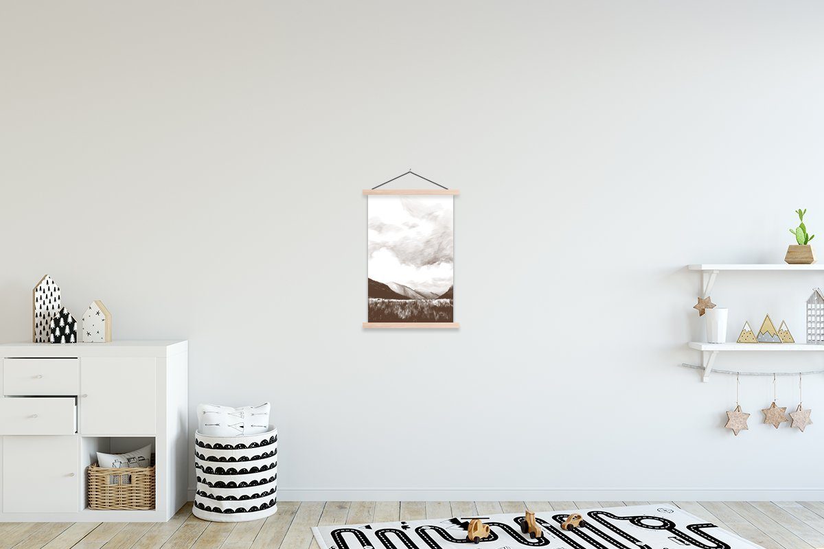MuchoWow Poster Gras - Berg - Himmel, (1 St), Posterleiste, Textilposter für Wohnzimmer, Bilderleiste, Magnetisch