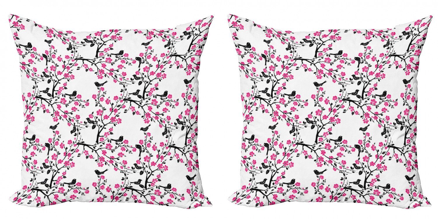 Kissenbezüge Modern Accent Doppelseitiger Digitaldruck, Abakuhaus (2 Stück), Kirschblüte Sakura-Baum-Vogel