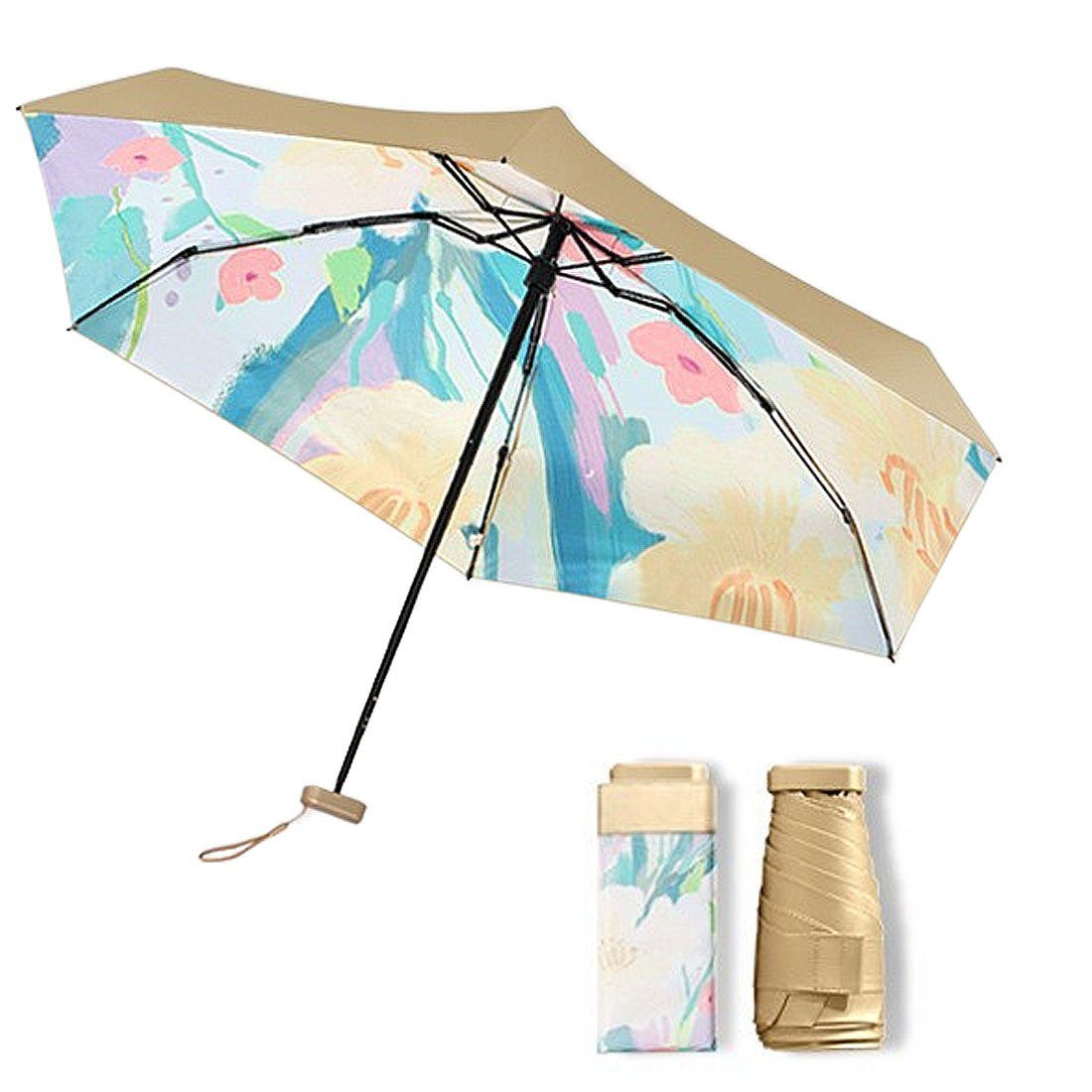 DÖRÖY Taschenregenschirm UV-Ölmalerei Regenschirm, tragbarer Klappschirm, regenfest, winddicht