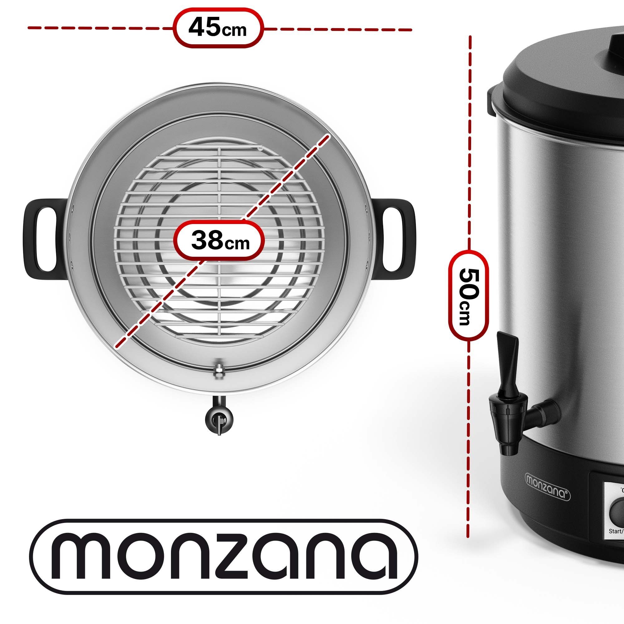 W, Timer Glühweinautomat, mit Timer L Glühweinkocher mit Display LCD LCD 28 monzana 1800 Einkochtopf und Einkoch- und