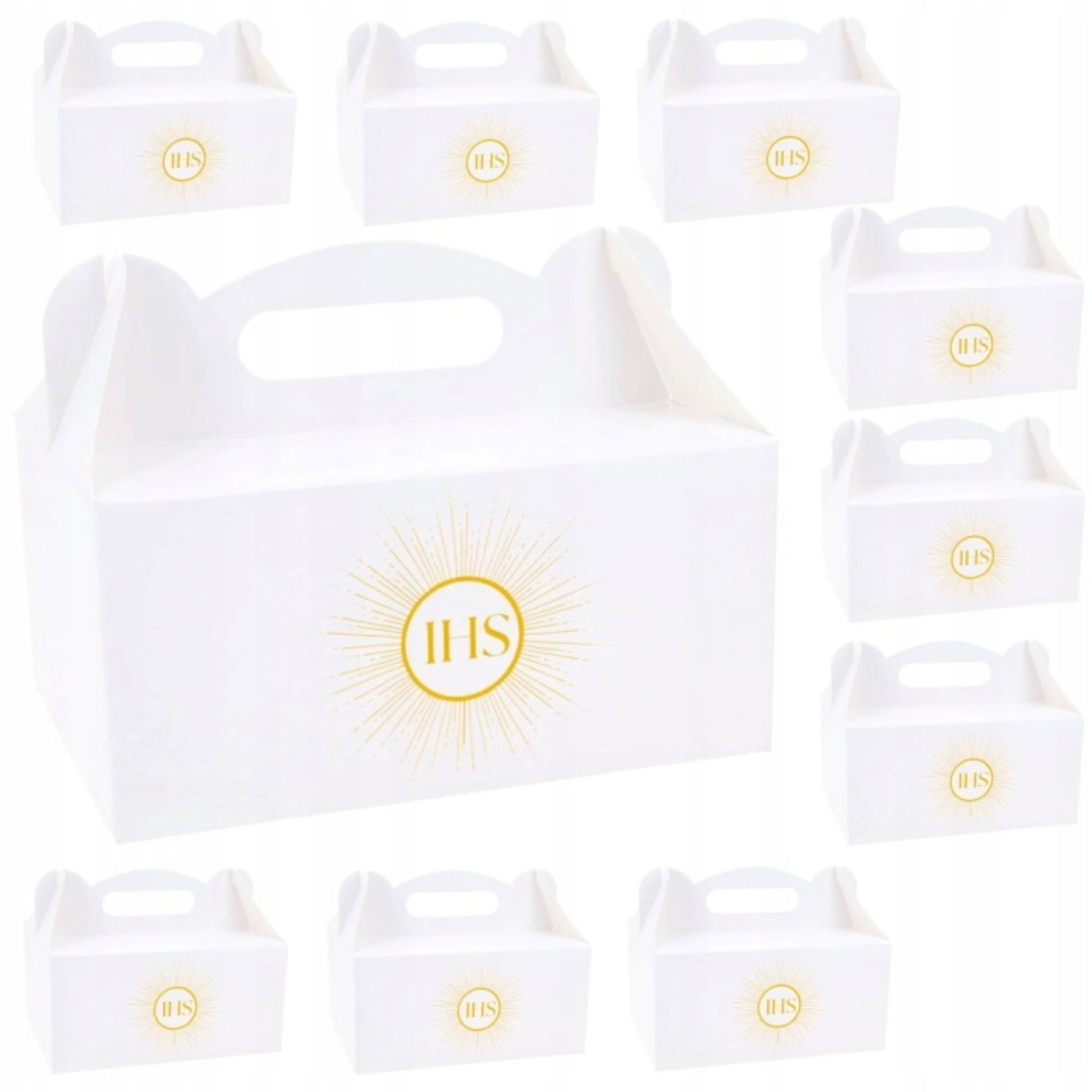 Festivalartikel Kommunionskarte Kuchenkartons Kommunion IHS Weiß Gold 10 Stk Gästebox
