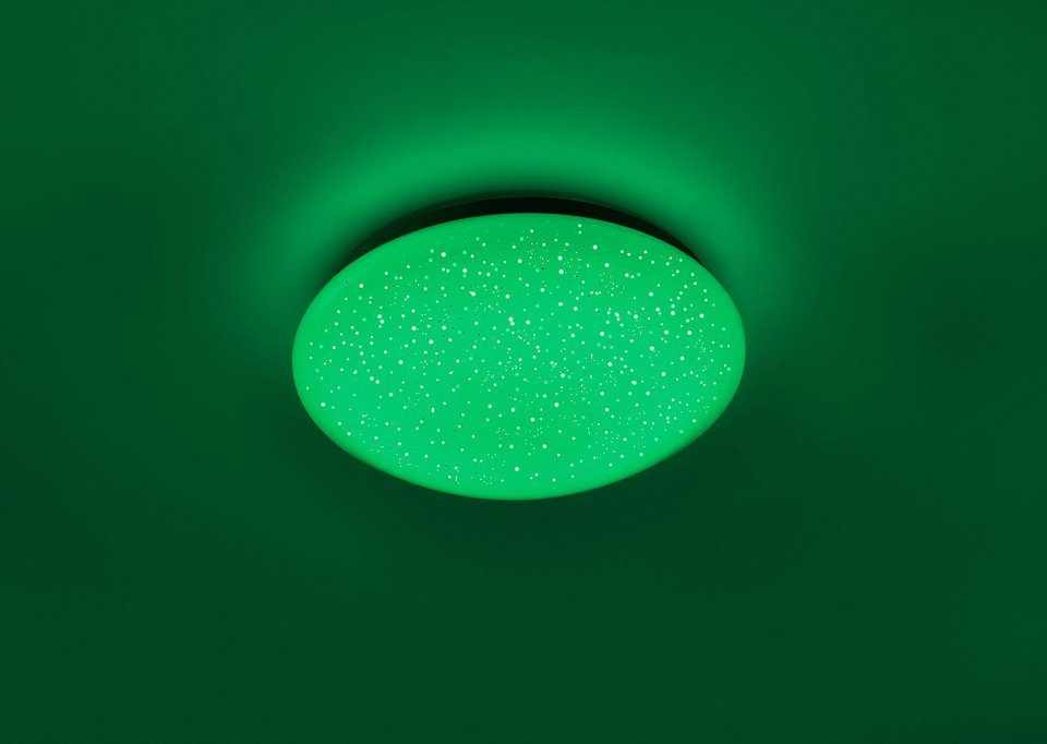 Leuchten Direkt Deckenleuchte SKYLER, Dimmfunktion, LED, 26 Farbwechsel Farbwechsel, RGB+W fest Ø Sternenhimmel-Optik, integriert, Farbwechsler, LED cm, dimmbar