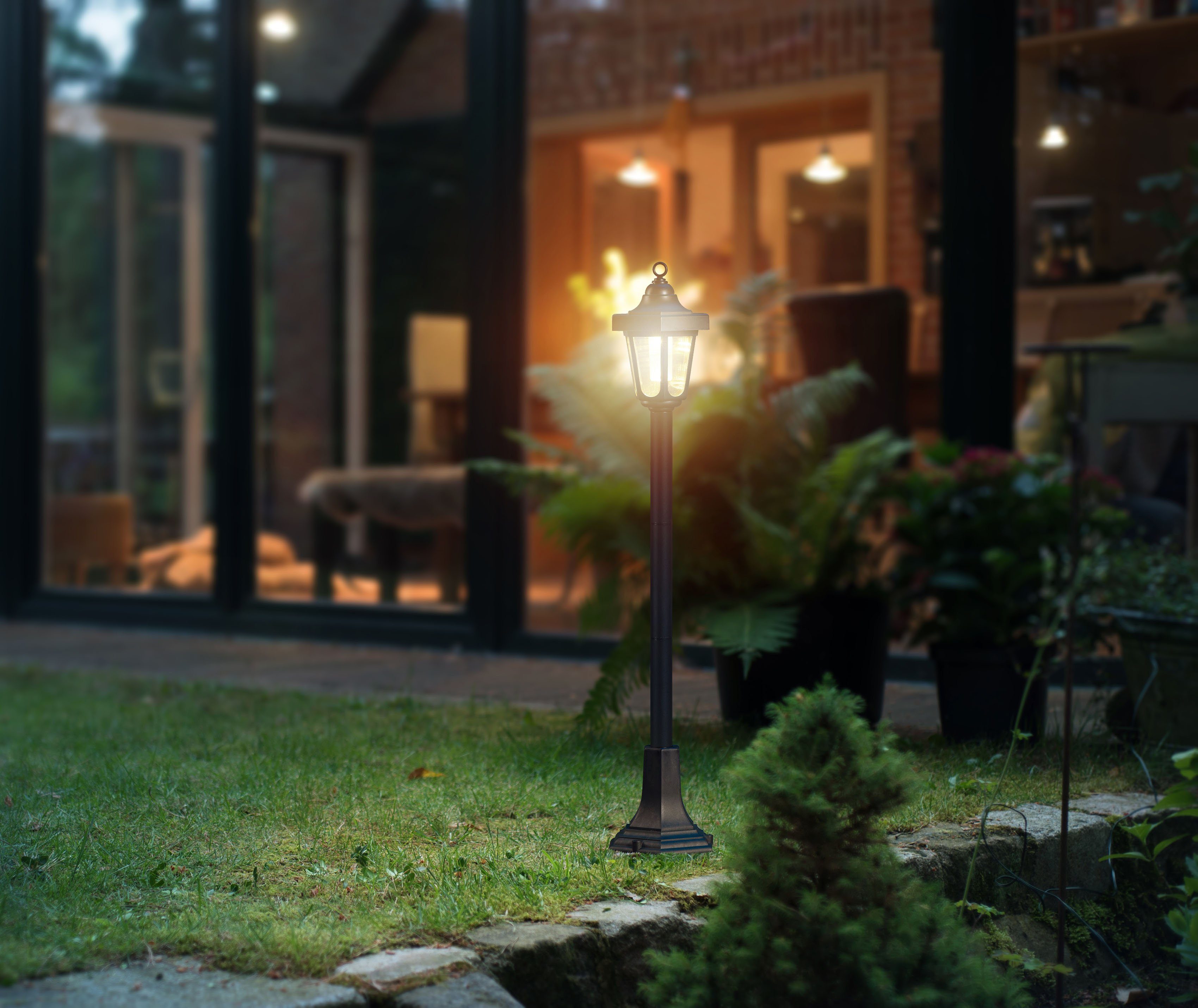 IC Gardenstyle LED Außen-Stehlampe LED Solarlaterne 90 cm -2er, Tageslichtsensor, LED fest integriert, Warmweiß, Set mit 2 Stück
