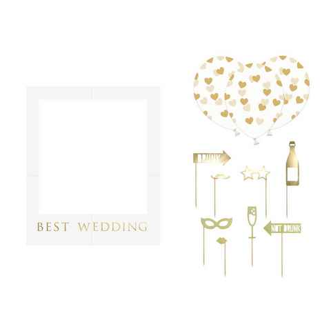 partydeco Papierdekoration, Fotobox Requisiten für Hochzeit mit Luftballons 12er Set weiß / gold