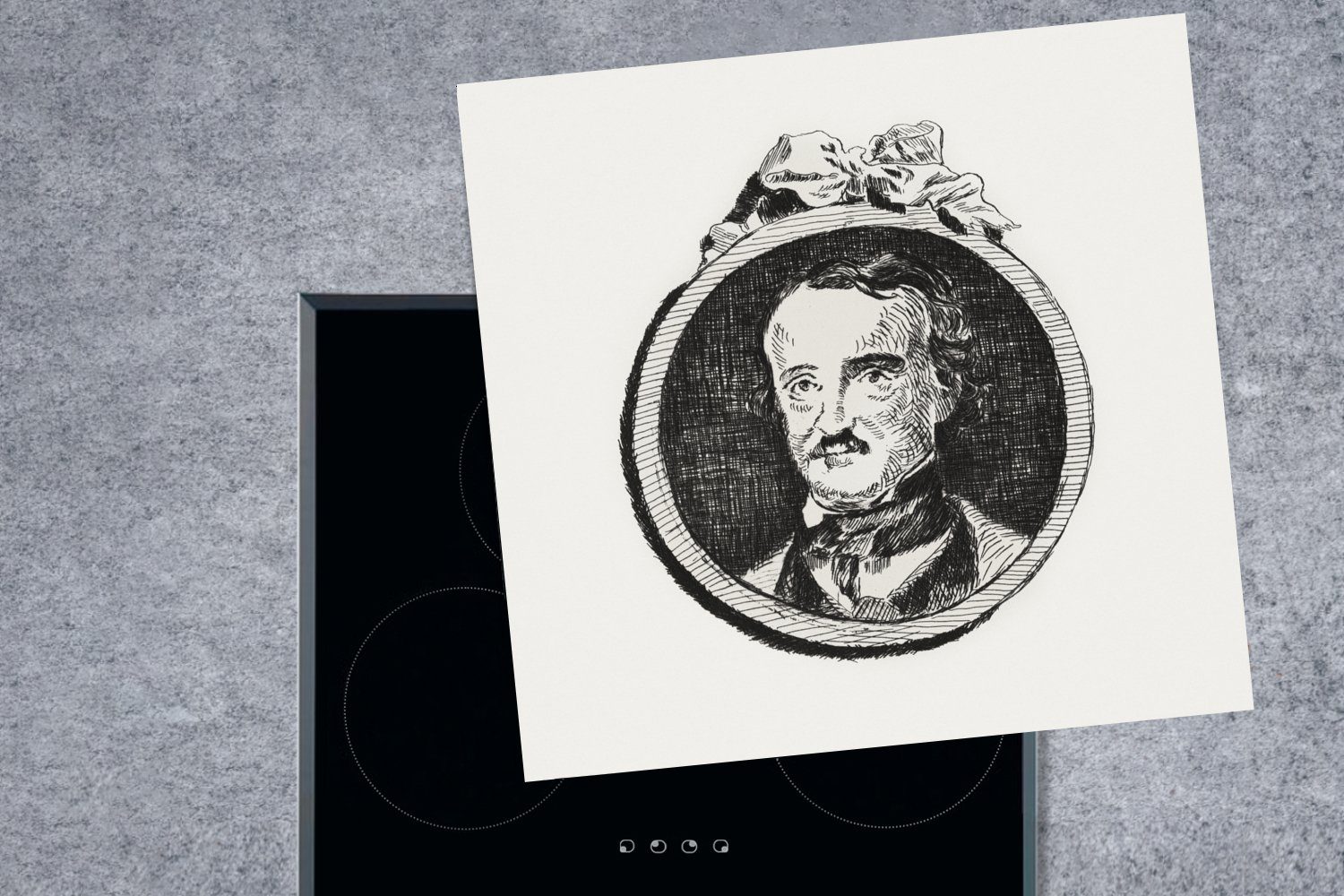 Poe Vinyl, Allan Edouard tlg), Manet, für küche Herdblende-/Abdeckplatte Porträt von cm, 78x78 - (1 Ceranfeldabdeckung, Arbeitsplatte Edgar MuchoWow