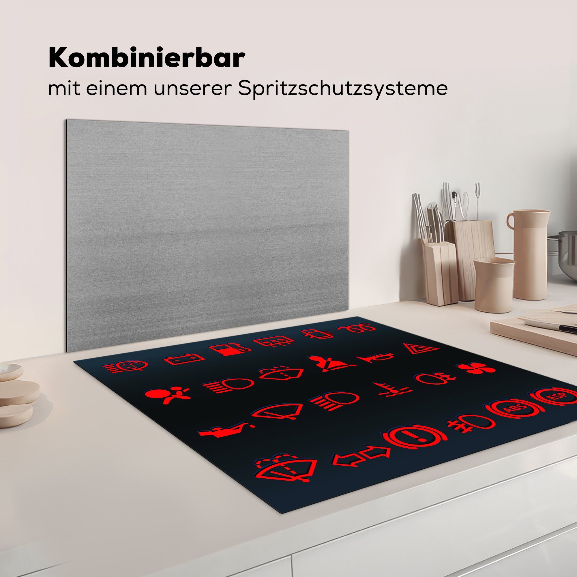 MuchoWow Herdblende-/Abdeckplatte Illustration auf dem tlg), Ceranfeldabdeckung, Symbole in Vinyl, Arbeitsplatte roten einem Auto (1 Armaturenbrett, der küche cm, für 78x78