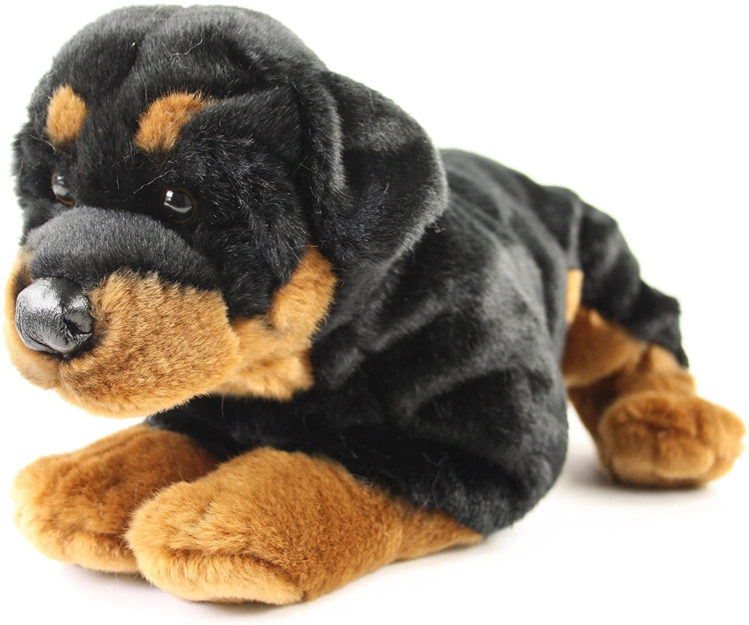 Teddys Rothenburg Kuscheltier Rottweiler 45 cm liegend braun/schwarz Plüschhund