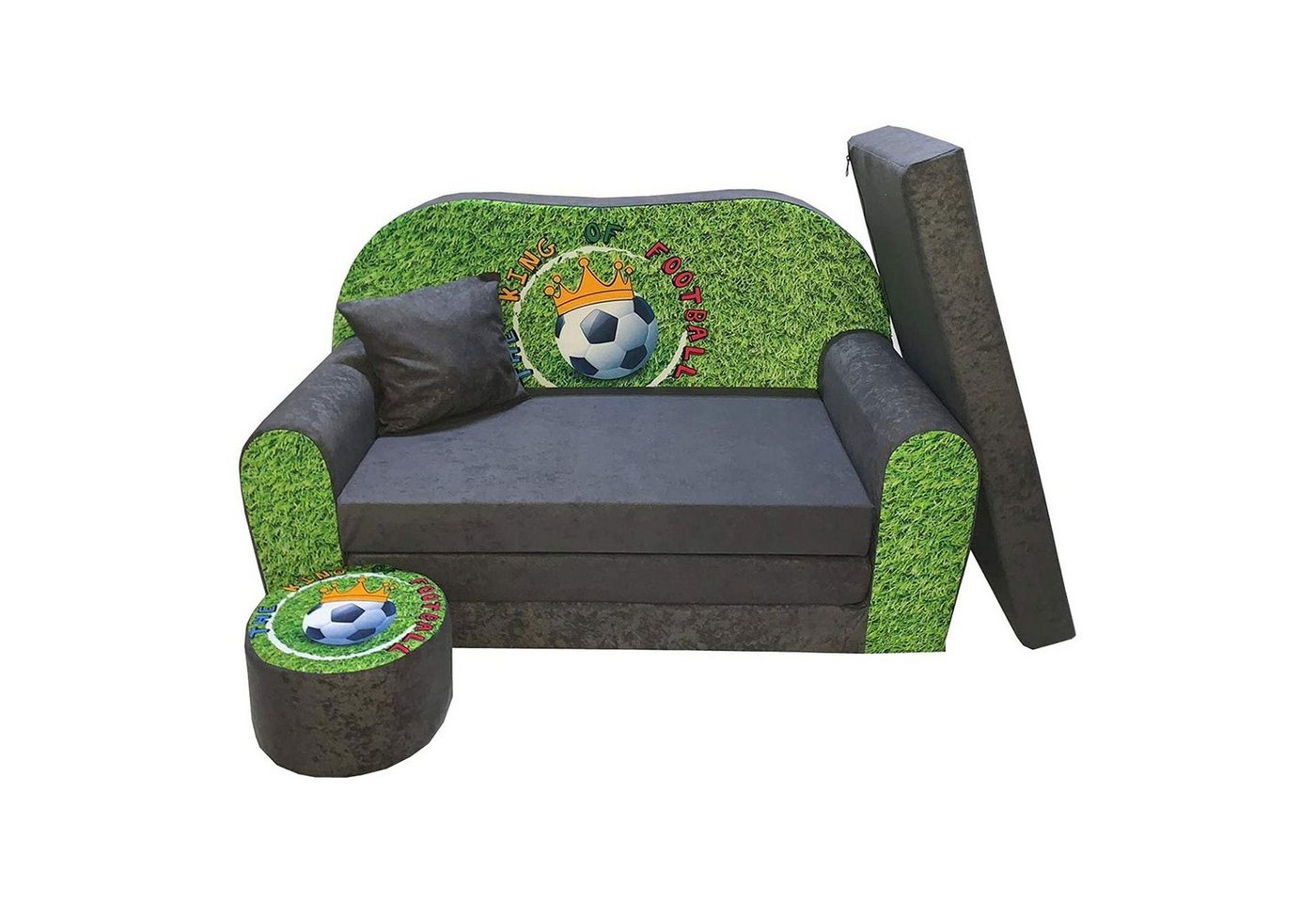 FORTISLINE Kindersitzgruppe Kindersofa Kindercouch Aufklappen Bettfunktion + Hocker W319