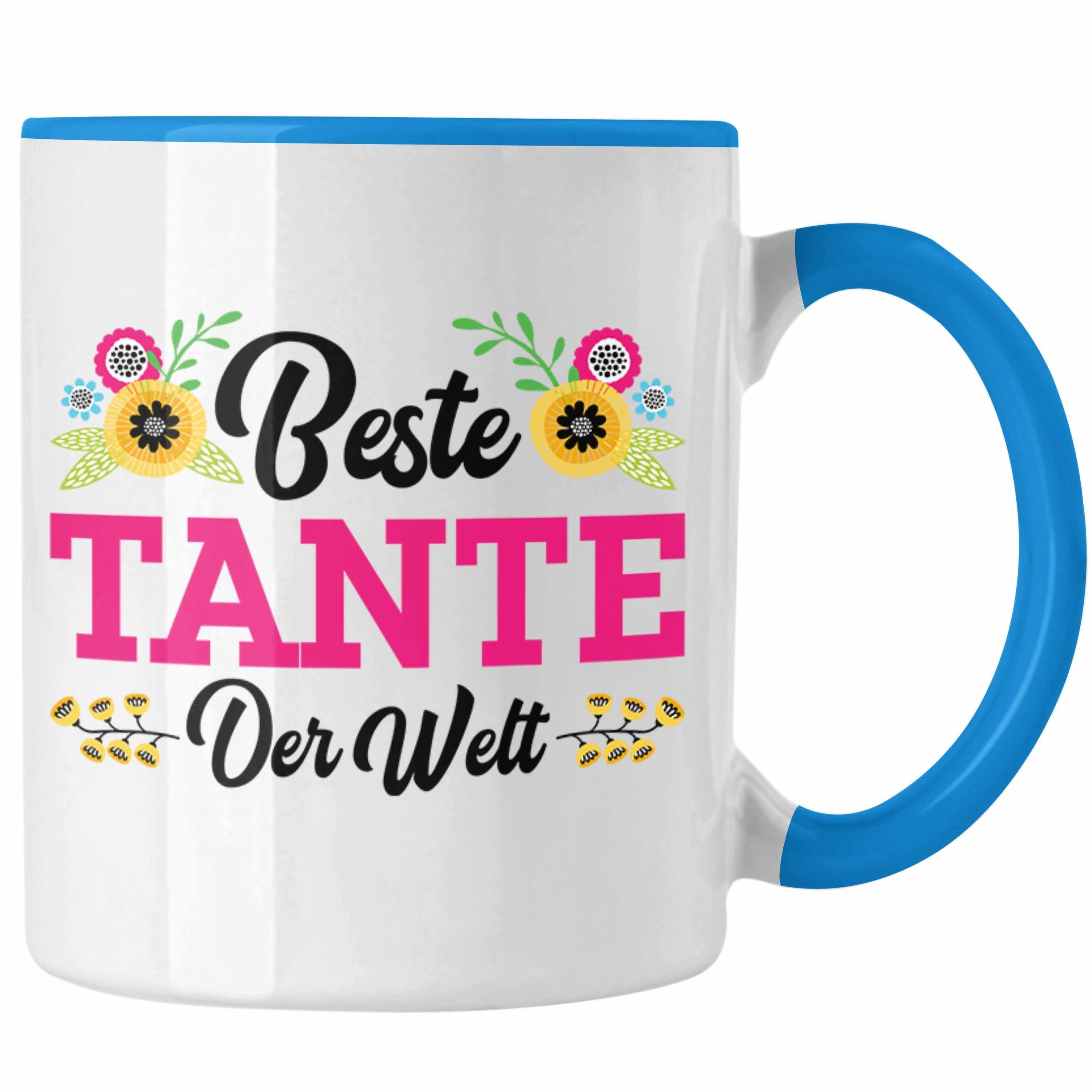 Trendation Tasse Trendation - Beste Tante der Welt Geschenk Tasse Spruch für Tante Weihnachten Lieblings Verrückte Tante Coole Geschenkidee Blau