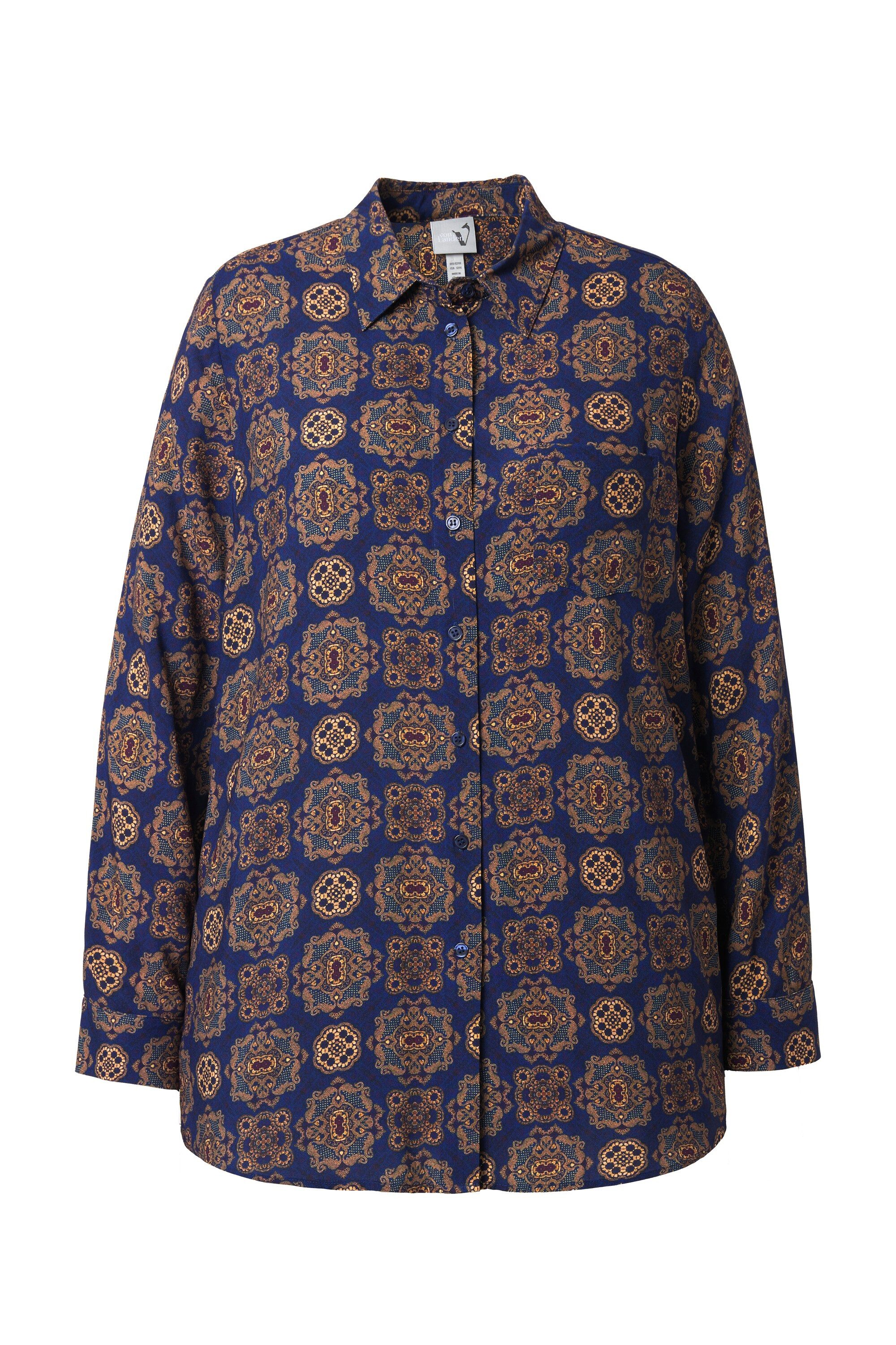 Ulla Popken Hemdbluse Hemdbluse Ornamente Hemdkragen Langarm günstig online kaufen