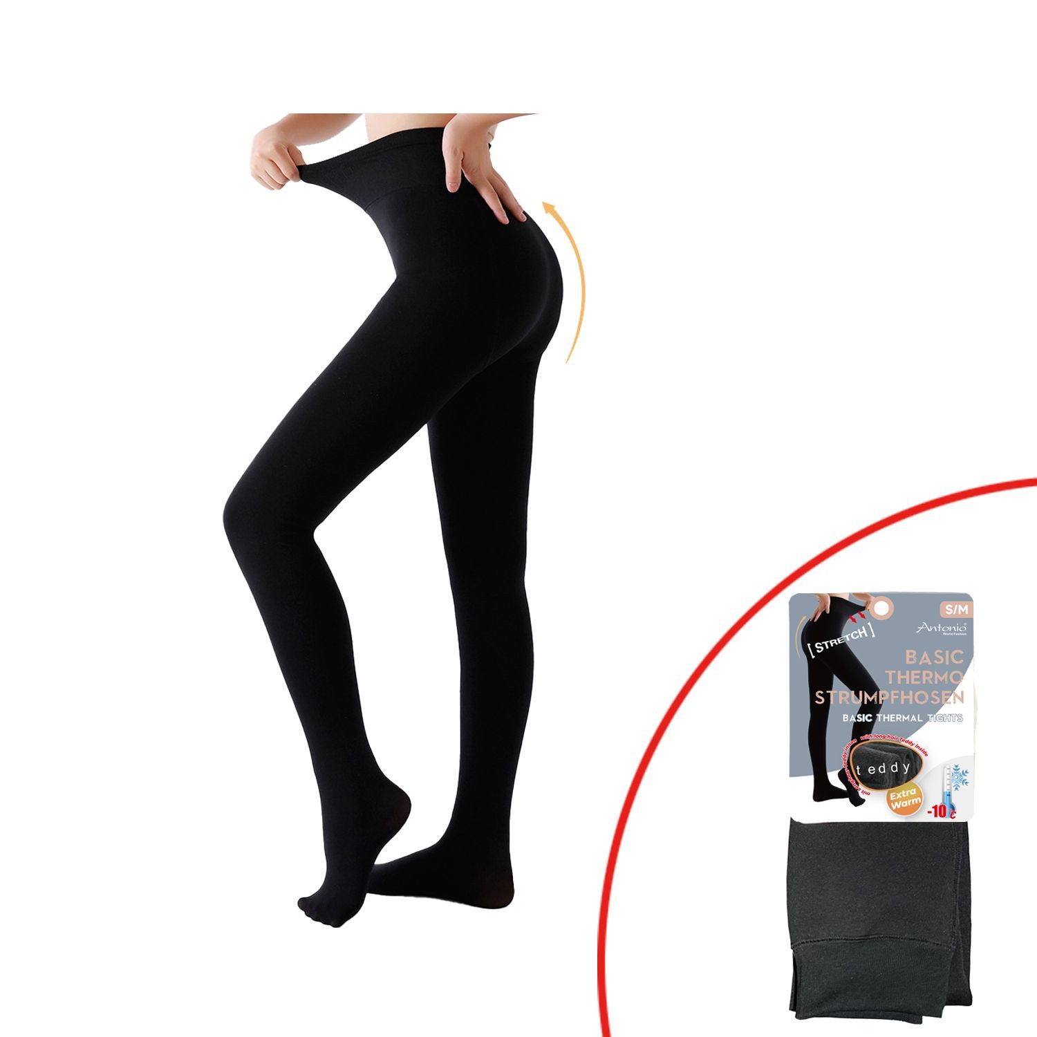 Antonio Leggings Antonio Damen Fleece Winter Stretch Thermo-Strumpfhose Schwarz Gr.