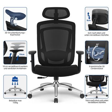 Authmic Bürostuhl Bürostuhl, Schreibtischstuhl, ergonomisch mit verstellbarer Kopfstütze
