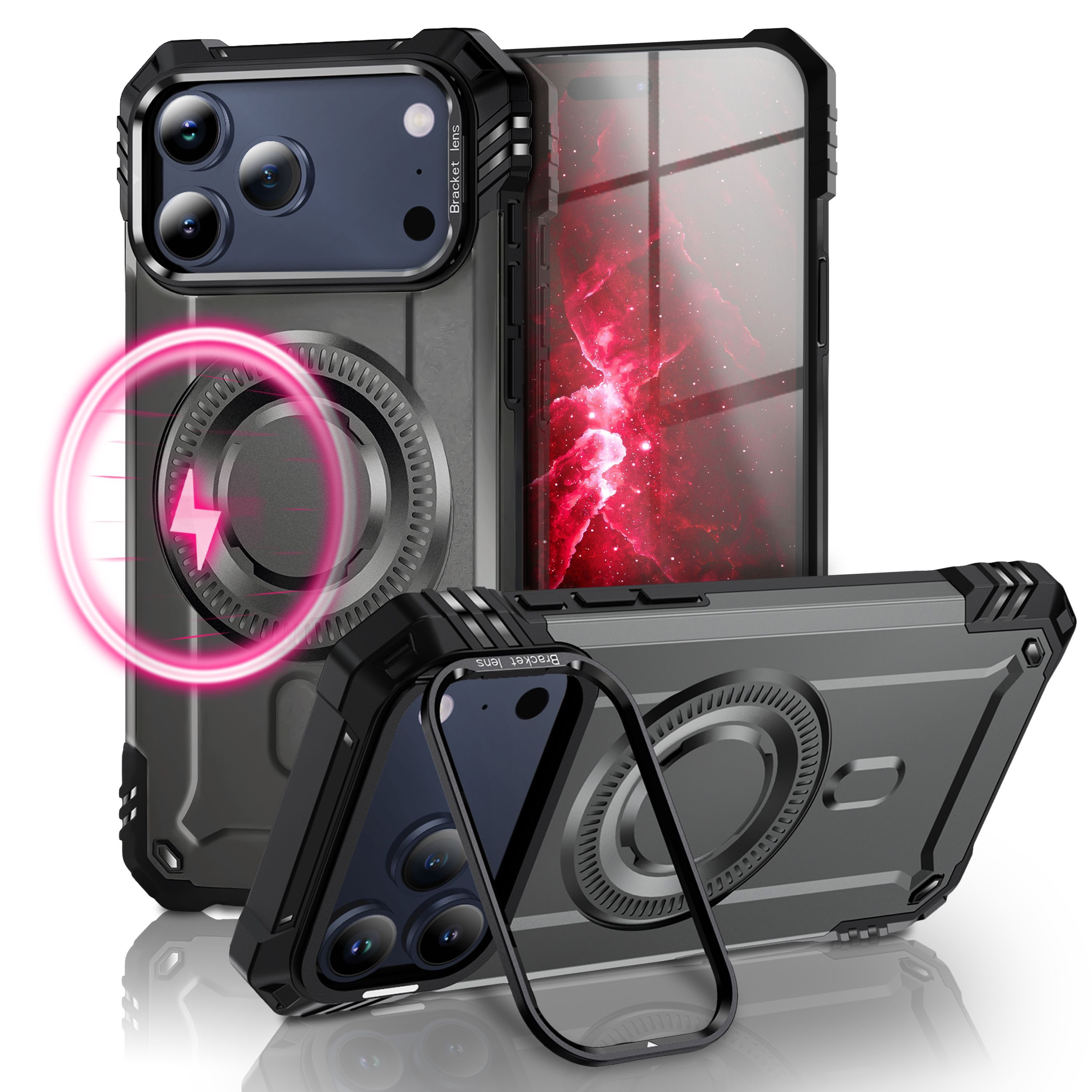 Nalia Smartphone-Hülle Apple iPhone 18 Pro Apple iPhone 17 Pro 16 cm (6,3 Zoll), MagSafe Hülle / Extrem Robust / Kickstand / Tactical Military Cover
