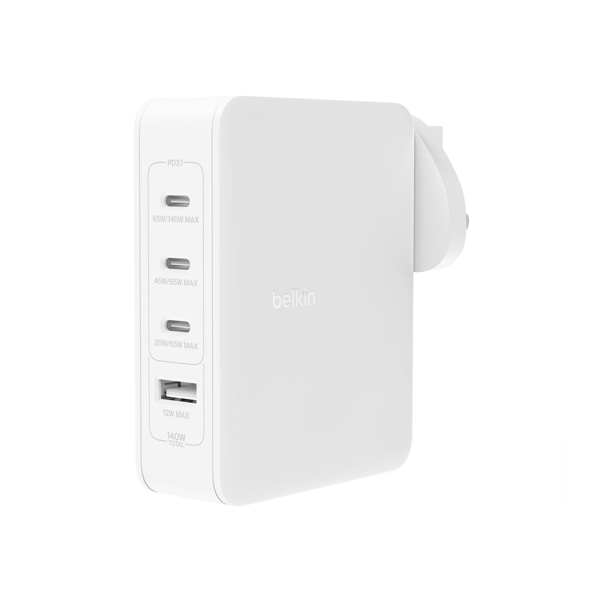 Belkin 140 Watt 4-Port GaN Ladegerät mit UK, EU, US Stecker USB-Ladegerät