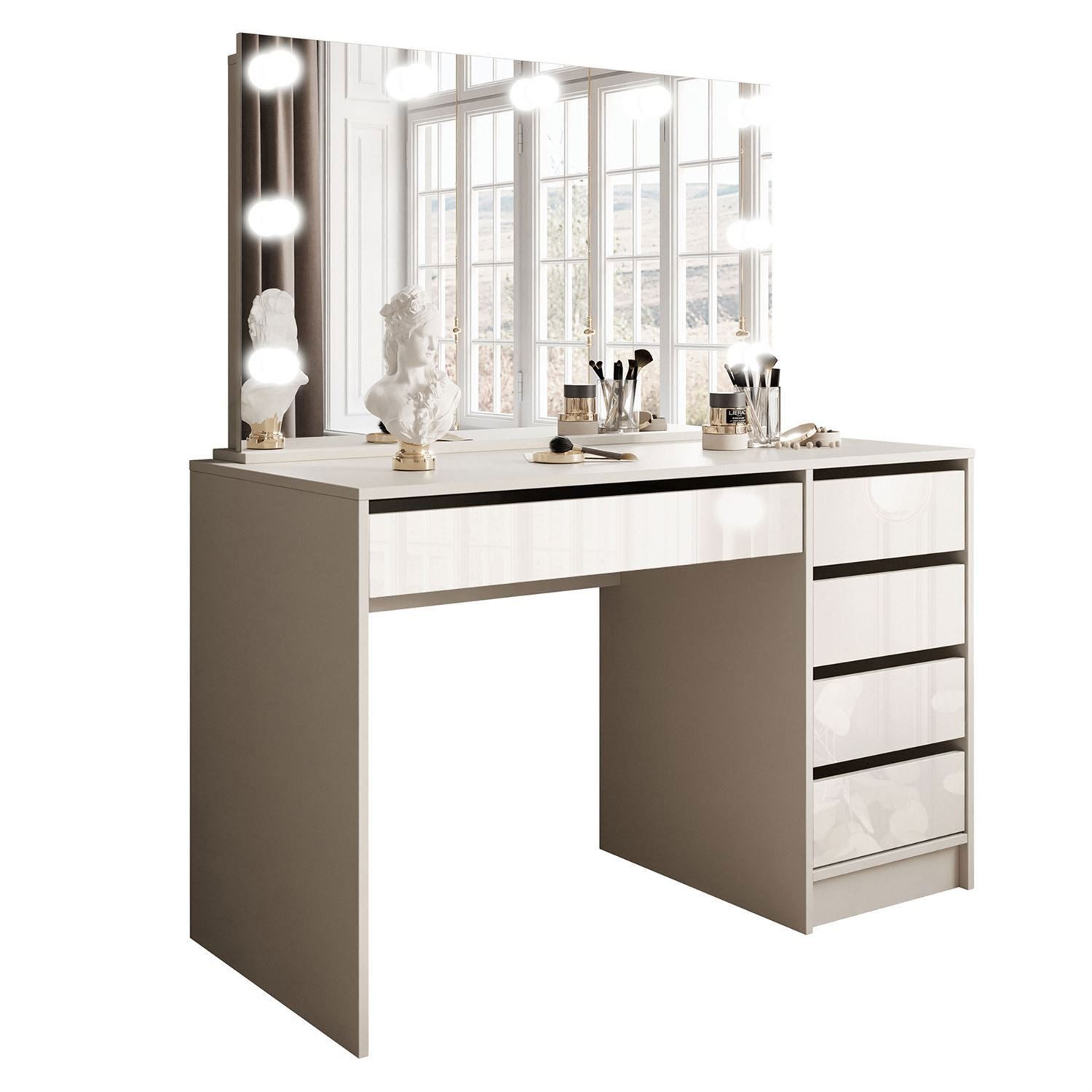 Lookway Schminktisch MADA ELITE KASCHMIR mit Spiegel und LED Beleuchtung (1x Schreibtisch 1x Spiegel), Breite: 120 cm, Höhe: 75 cm, Tiefe: 55 cm