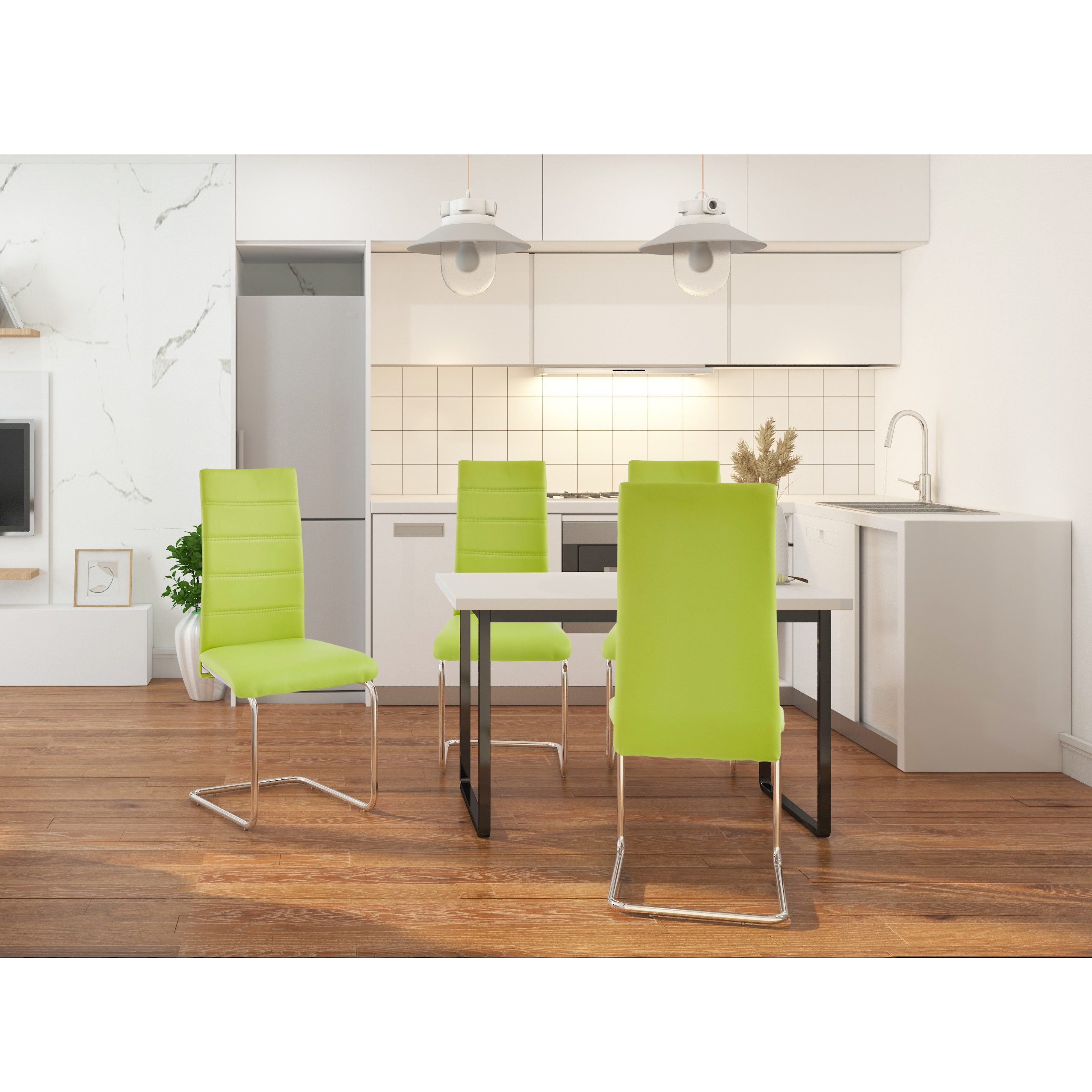 loft24 Freischwinger Adrian (Set, 4 St), Esszimmerstuhl, Küchenstuhl, Lederoptik, Chromgestell, modern