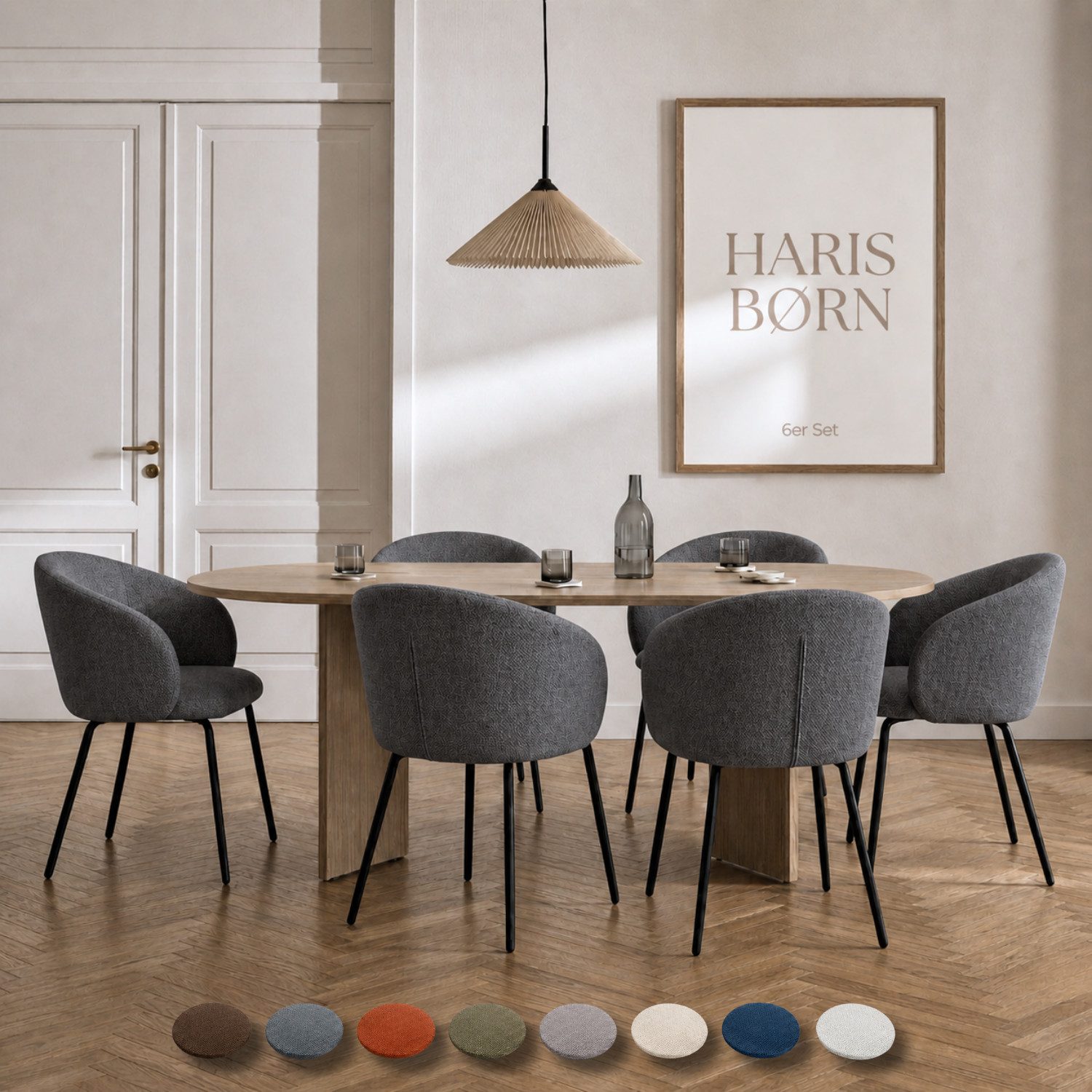 Haris Børn Esszimmerstuhl NØR (versch. Farben) - Bequeme Polster Esszimmerstühle mit Armlehne (Set, 6 St), Premium Esstisch Stühle & Wohnzimmerstühle - Moderne Stühle Esszimmer