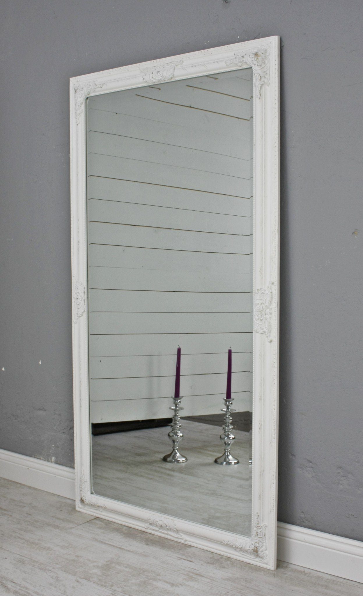 Vintage weiß cm 132x72x7 Spiegel Wandspiegel Spiegel: 132cm weiß barock Look Holz, Wandspiegel elbmöbel