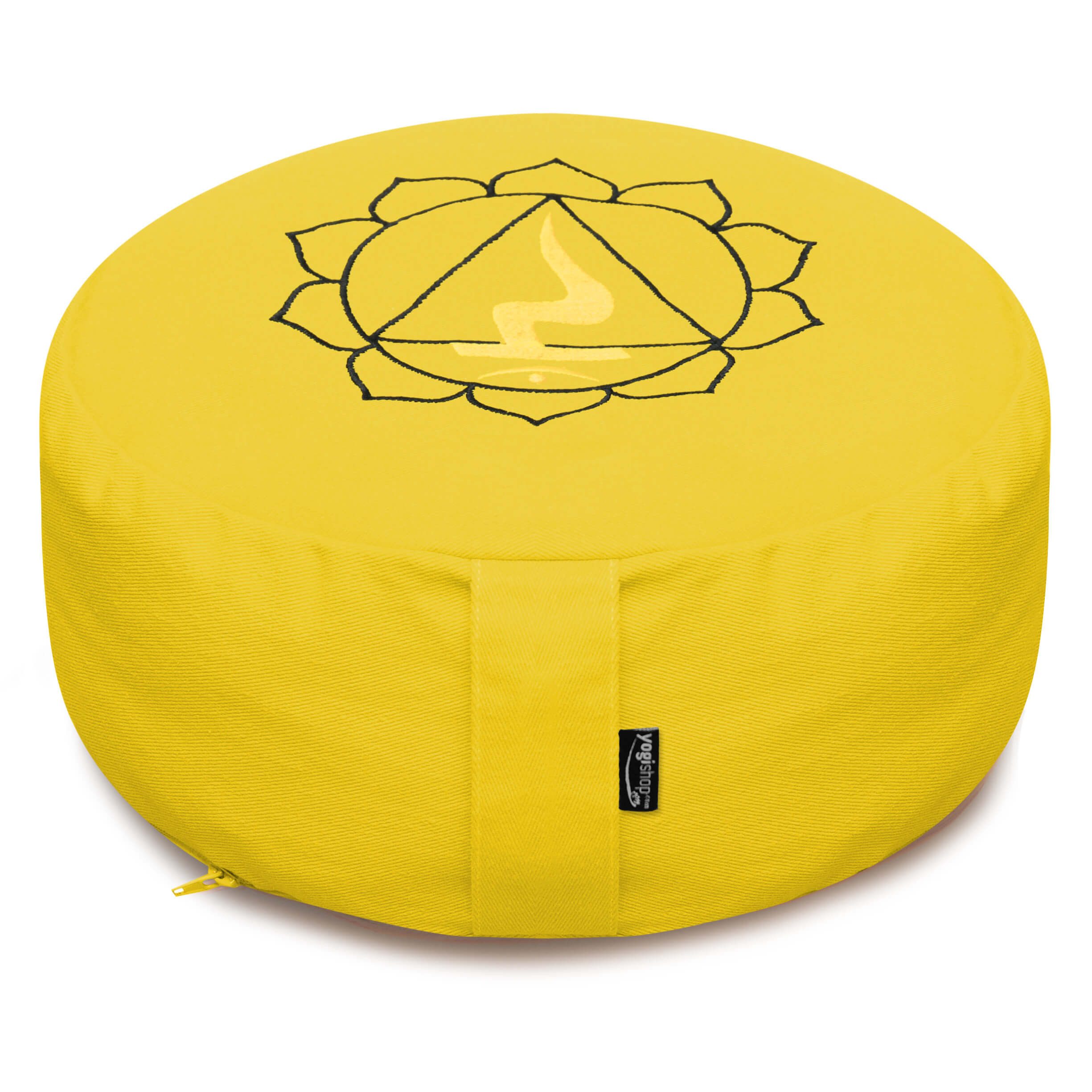 Yogishop Meditationskissen Meditationskissen - rund - Chakras - organic cotton - ø 36cm x 15cm, Meditationskissen Bio-Baumwolle, Chakra-Stickerei, groß