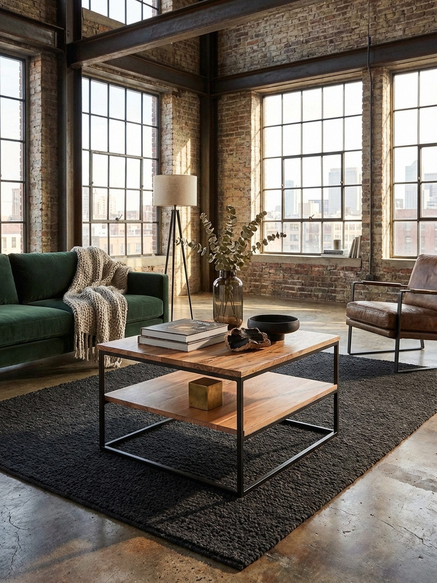 KADIMA DESIGN Couchtisch Couchtisch 60x60x41 cm Massivholz Metall Sofatisch Wohnzimmertisch (Kaffeetisch Massiv), Akazie, Stubentisch Industrial mit Stauraum, Holztisch Quadratisch