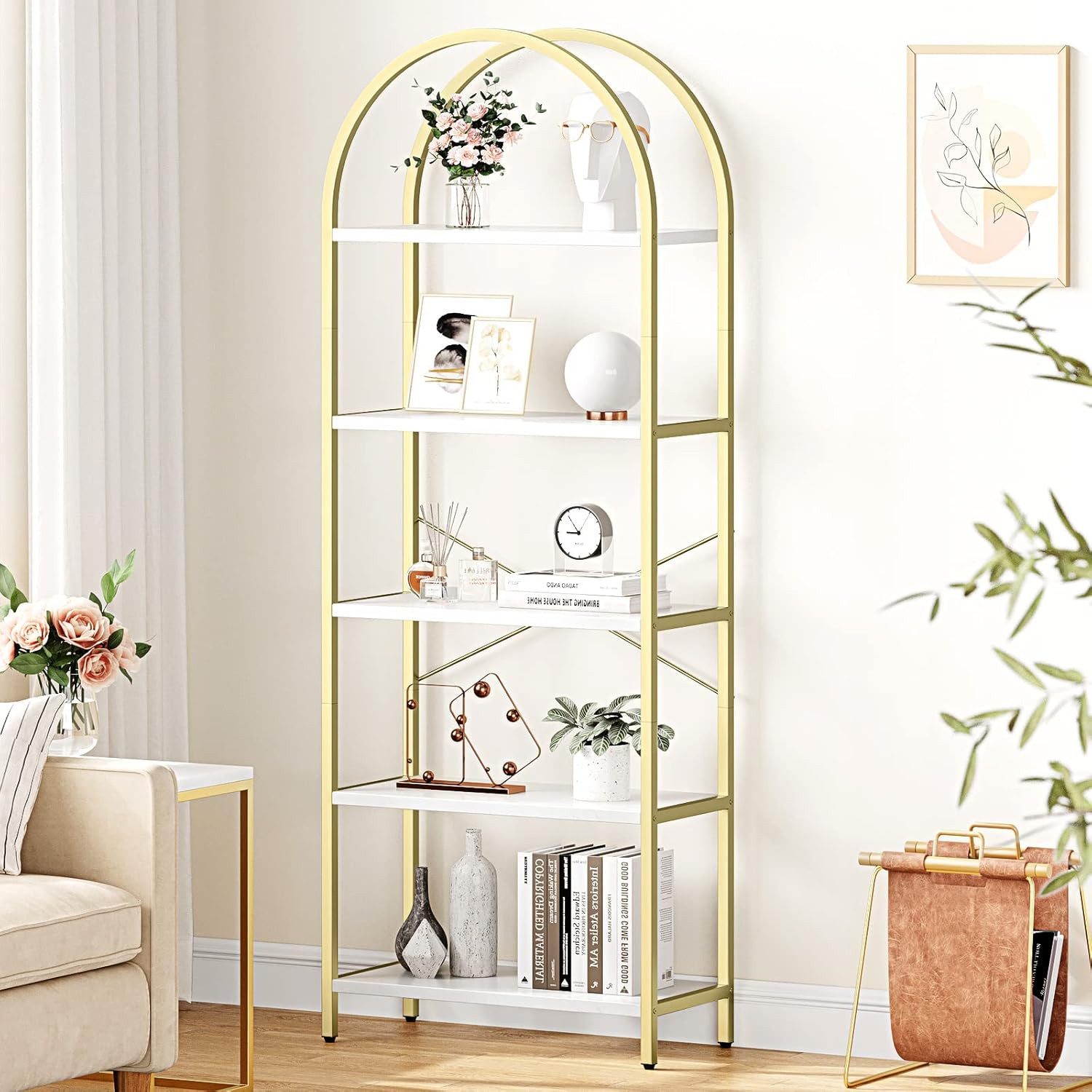 GarveeMore Bücherregal Standregal mit 5 Ebenen,gewölbt Display Racks,180x60 günstig online kaufen