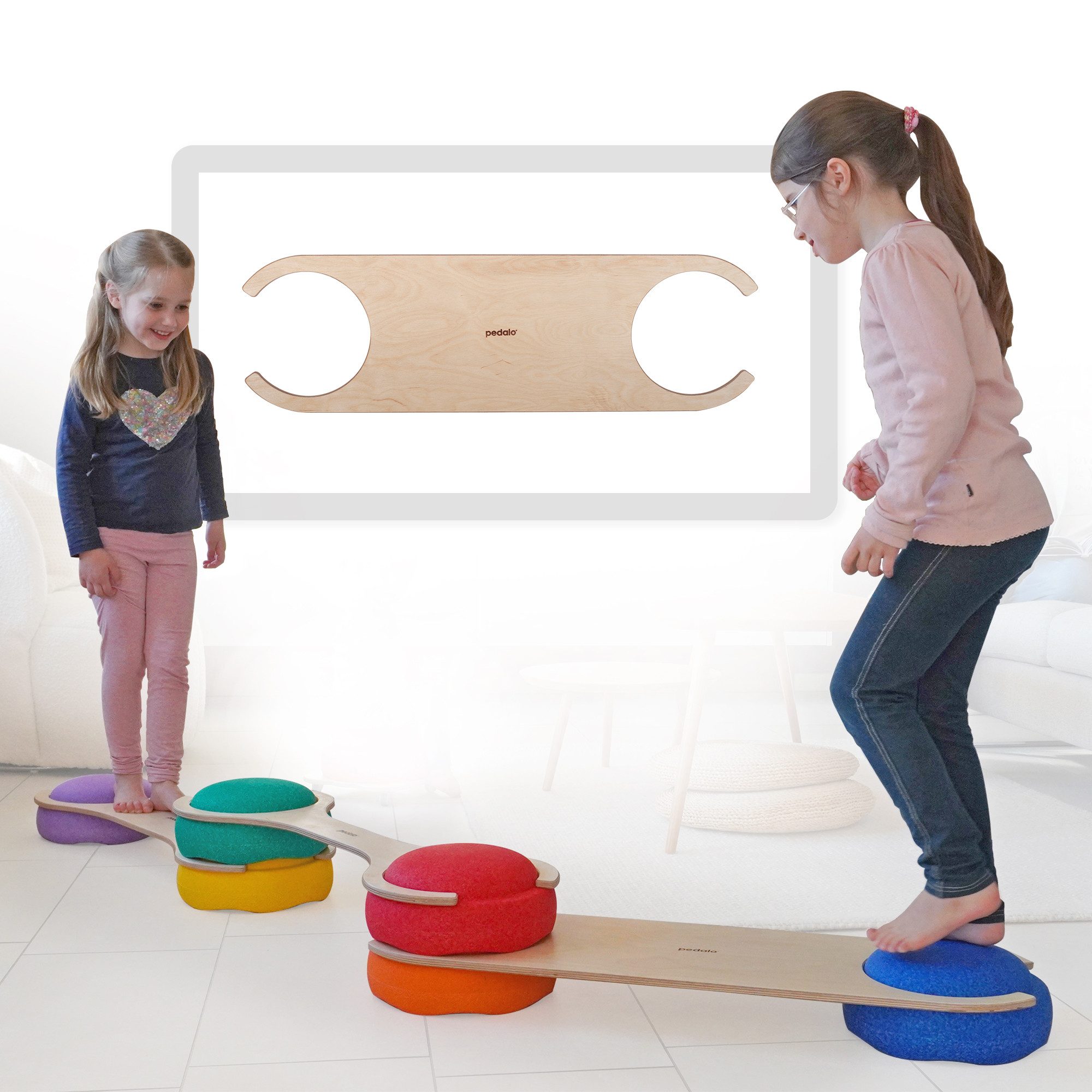 pedalo® Balanceboard Stapelbaustein Balanciersteg / Gleichgewicht Parcours / Kinder, Passend für original Stapelsteine, Extrabreit