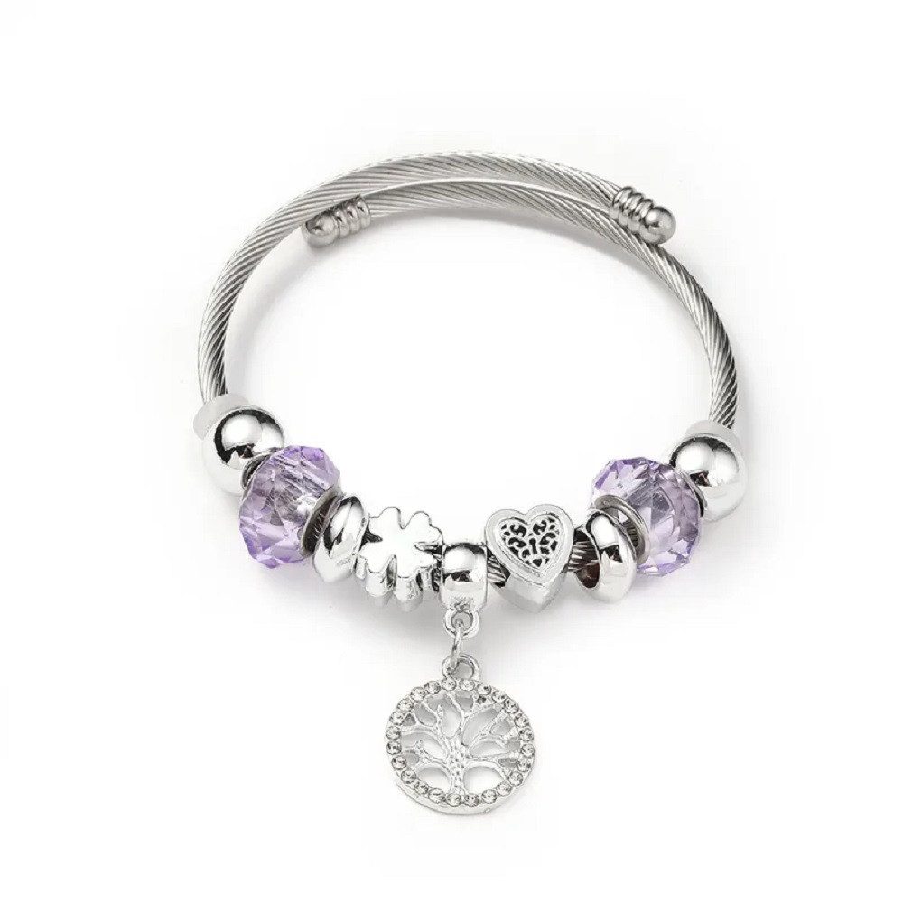 Eyecatcher Armkette Charm-Armband mit lila Kunststoffperlen & 10 Symbolanhä günstig online kaufen
