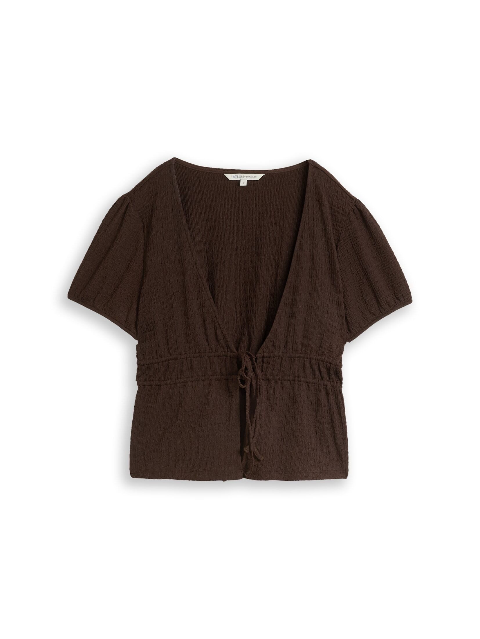 TOM TAILOR Denim Kurzarmbluse Blusen & Shirts Crinkle Bolero Bluse mit Schleifen