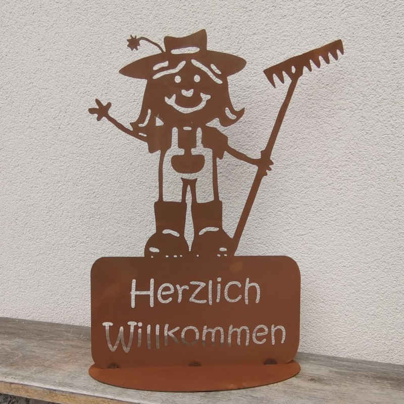 Ferrum Art Metallschild Gartenmädchen "Willkommen" - Edelrost