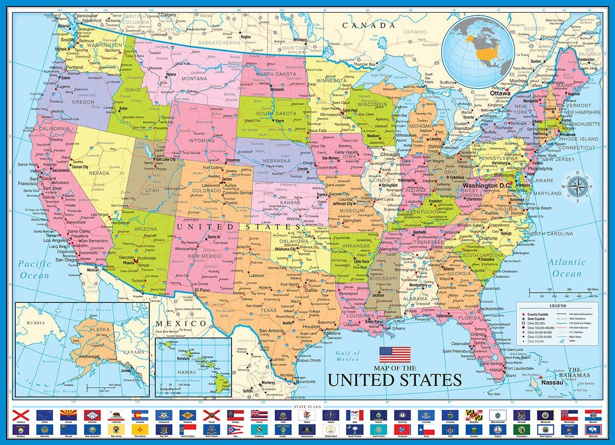 empireposter Puzzle Landkarte - Format 1000 68x48 1000 Karte - Puzzleteile Teile der cm, USA Puzzle