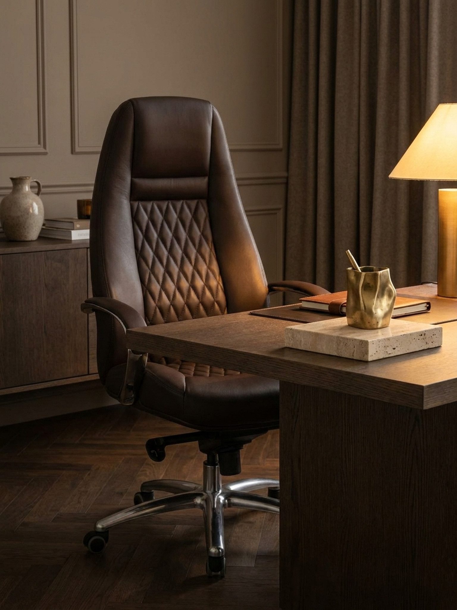 KADIMA DESIGN Chefsessel Bürostuhl AUSTIN Echt-Leder Braun Schreibtischstuhl 120 KG Chefsessel (hohe Rückenlehne mit Kopfstütze X-XL)