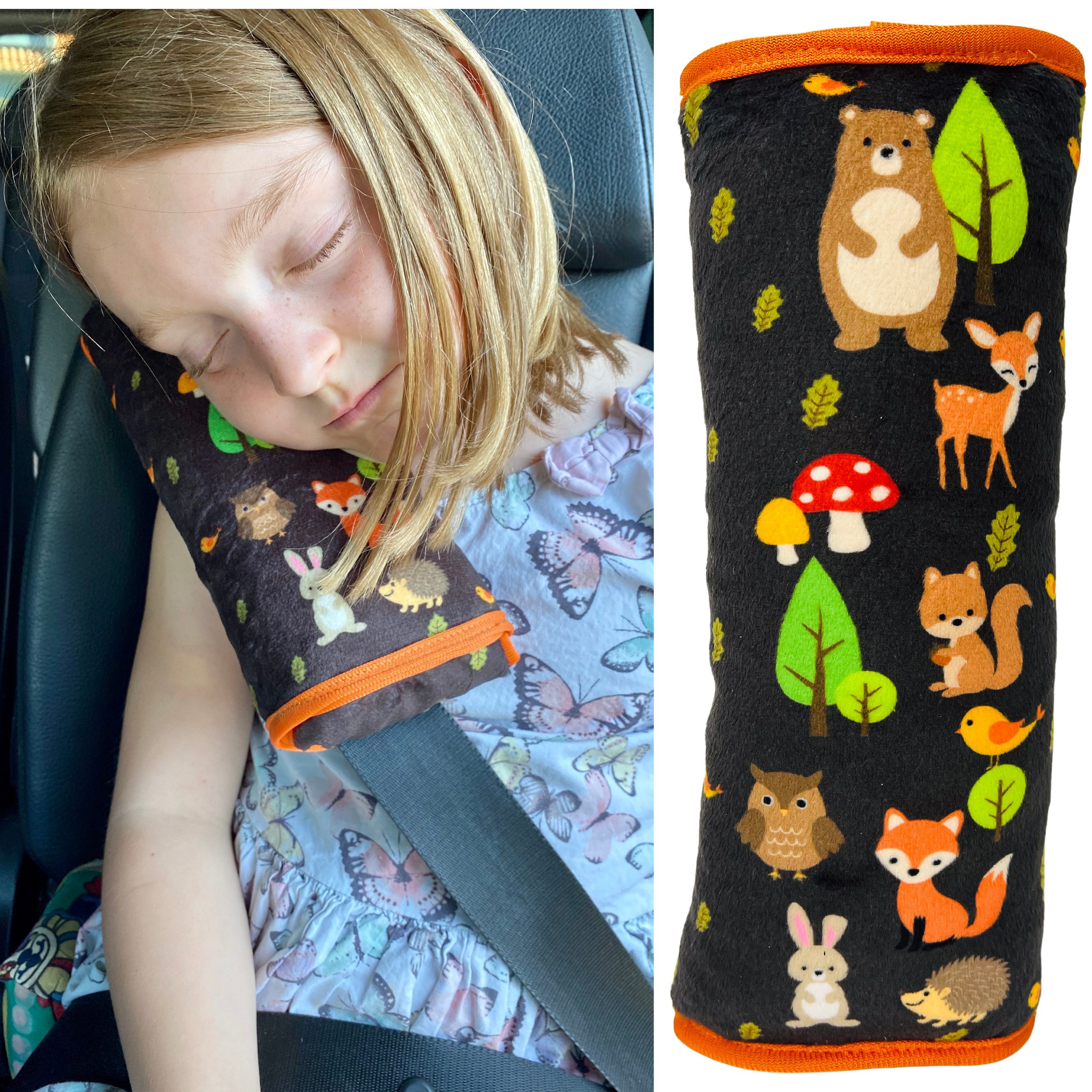 HECKBO Schlafkissen Auto Schlafkissen Waldtiere Motiv für Kinder Mädchen Jungen