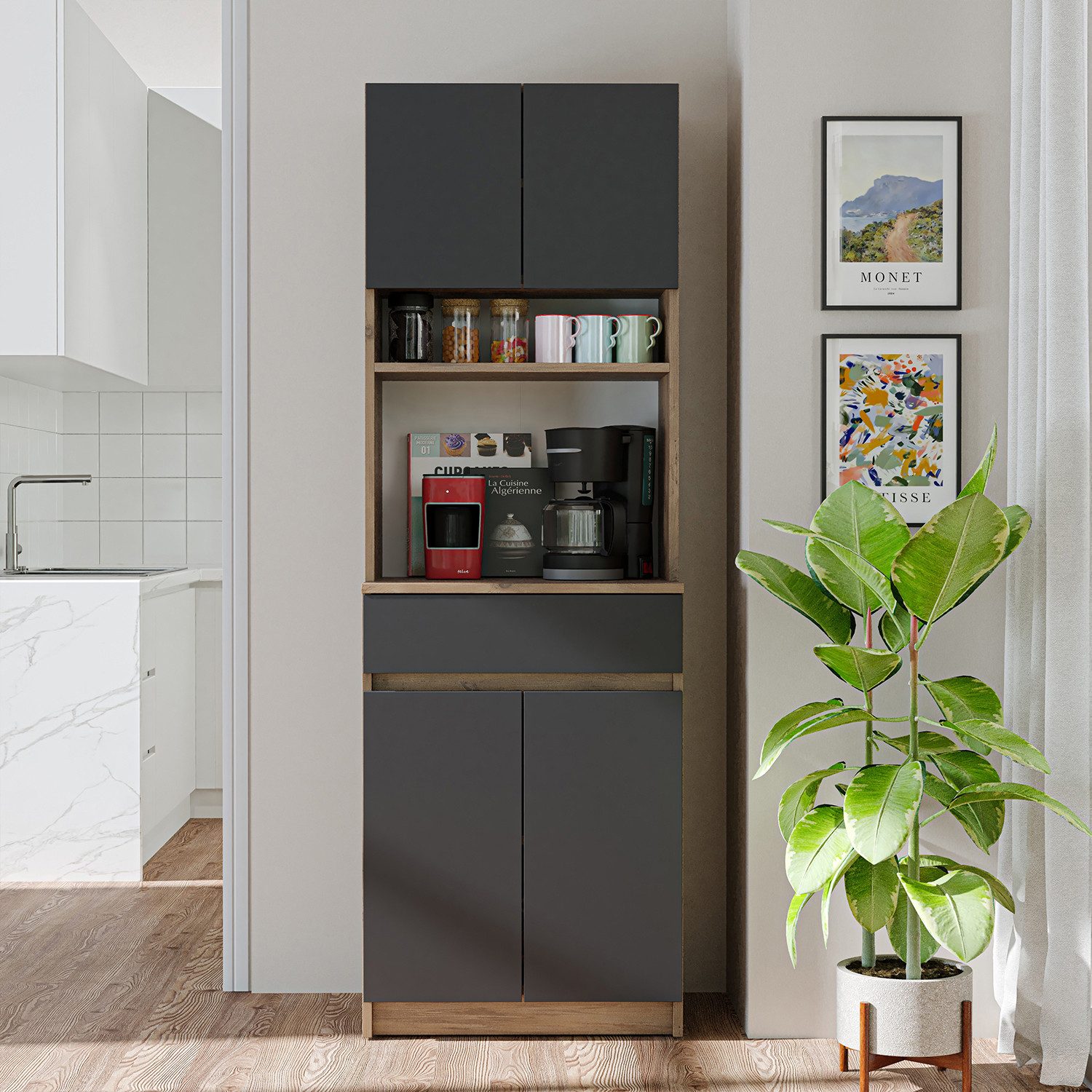 Roomart Küchenbuffet Küchenschrank NAPOLI 180cm mit Nische Schublade Mikrowellenschrank offene Nische für Mikrowelle, mit Schublade